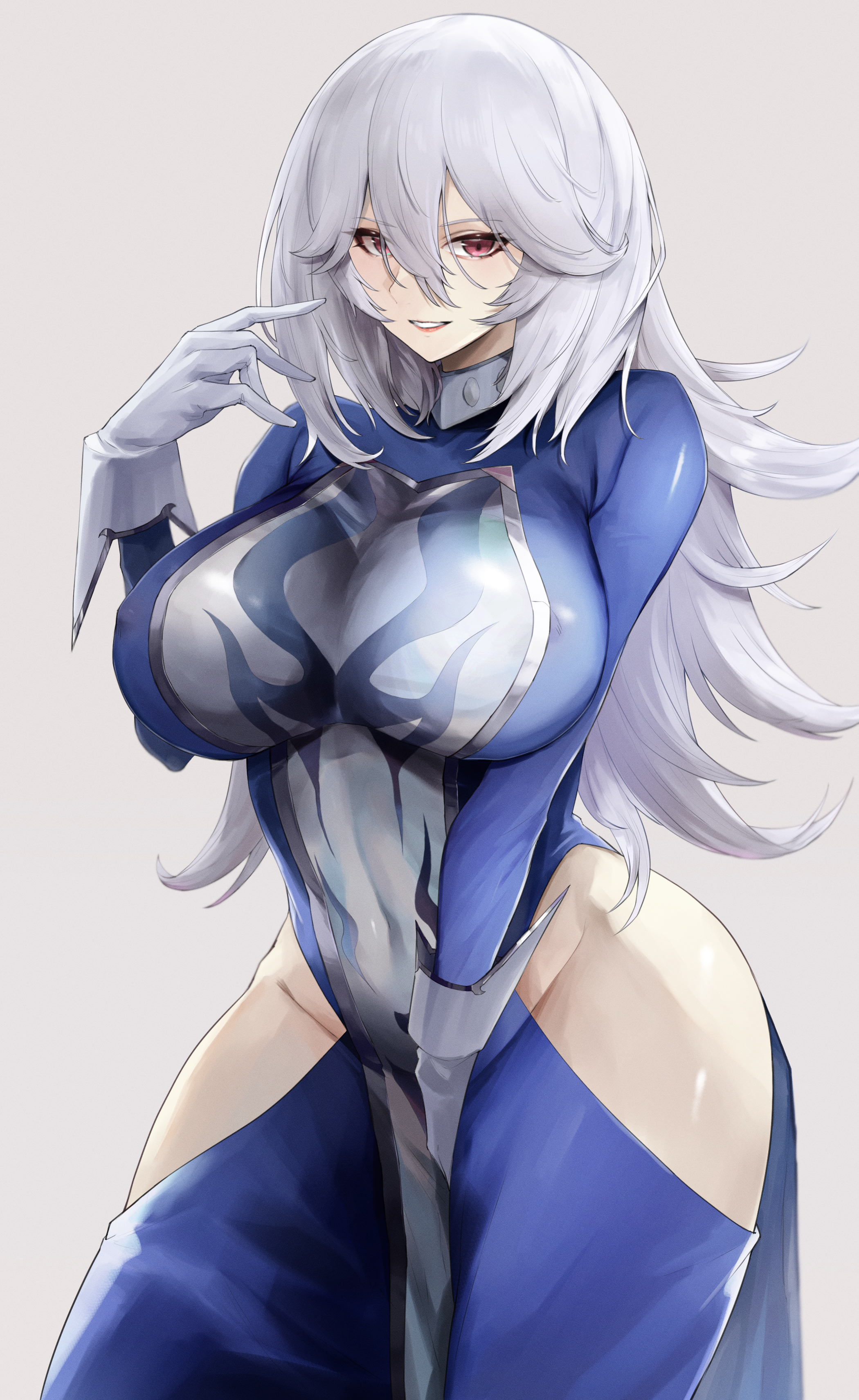 1girls, 2022, breasts, clothed, clothed female, duel monster, female, female only, hi res, hips, huge breasts, kataku musou, kneeling, light skin, light-skinned female, long hair, pale skin, pale-skinned female, red eyes, silent magician, slim waist, thick thighs, thighs, white hair, wide hips, yu-gi-oh!