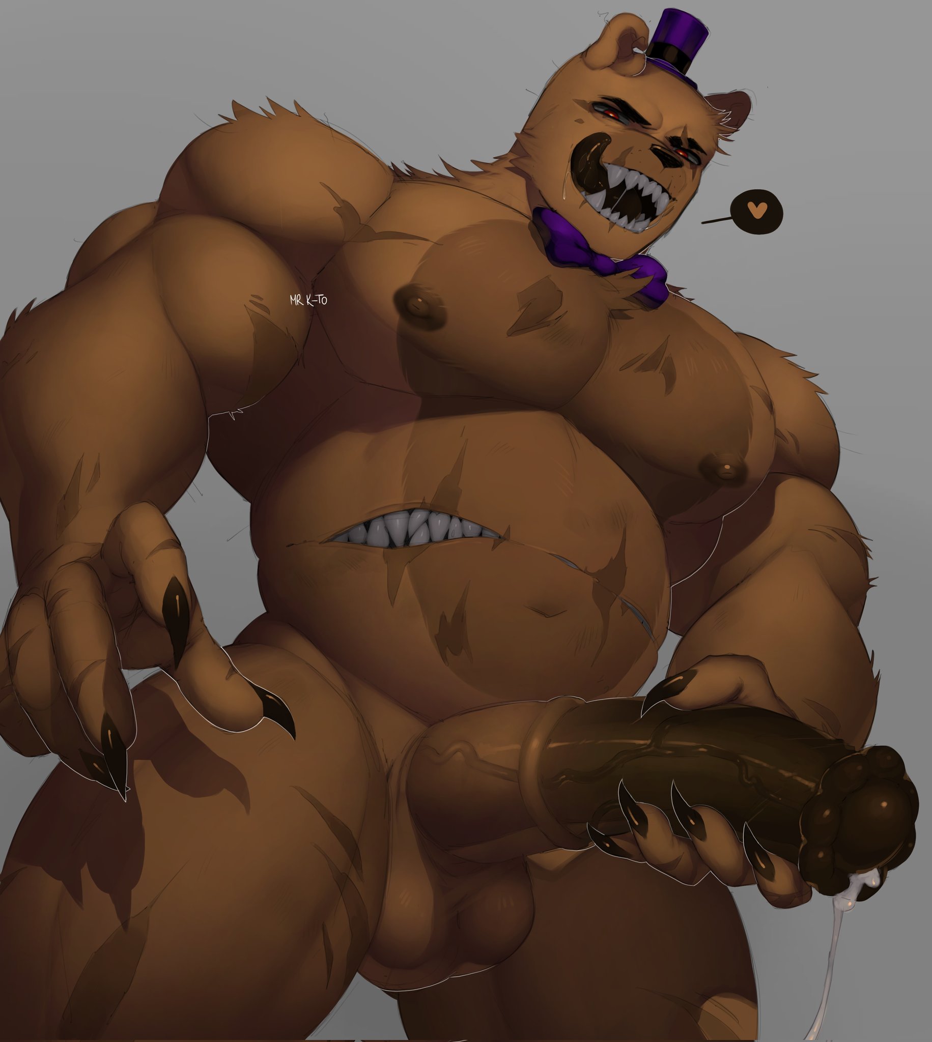 balls, bara, bowtie, cum, five nights at freddy's, five nights at freddy's 4, fnaf, gay, hat, heart, horsecock, kato200 0, large penis, male, male only, muscular, muscular male, muscular thighs, nightmare fredbear (fnaf), nipples, pecs, penis, sharp claws, sharp teeth, stomach mouth, thighs, tongue, yaoi, yellow body, yellow fur