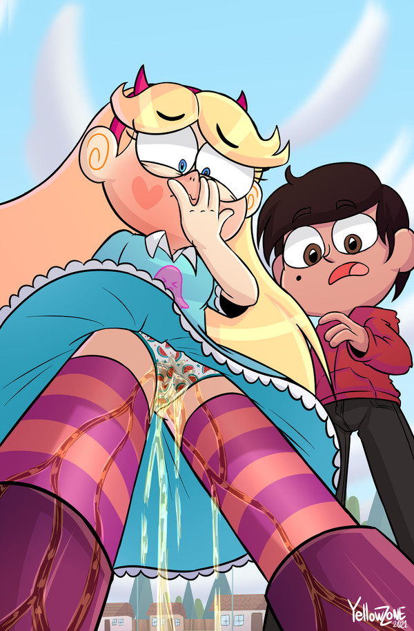 being_watched blush clothed_female covering_mouth disney disney_channel disney_xd hand_covering_mouth hand_on_mouth latino looking_down marco_diaz omorashi panties peeing peeing_self piss_soaked star_butterfly star_vs_the_forces_of_evil wet_panties wetting wetting_self white_female yellowzonemx