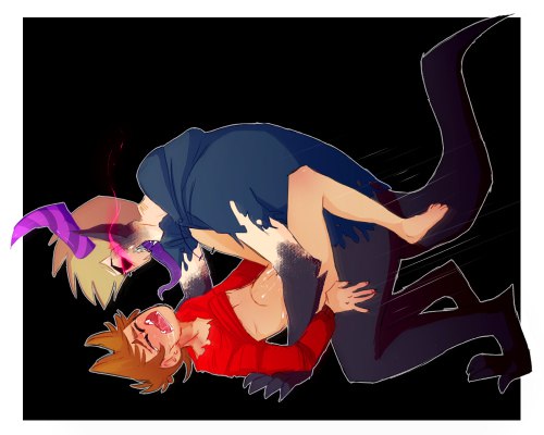 2boys anal anal_sex black_background blue_hoodie brown_hair eddsworld gay gay_sex horns legs legs_up male male/male male_penetrated male_penetrating moaning monster monster_boy penetration pink_nipples purple_tongue red_hoodie sex tail tom_(eddsworld) tongue tord_(eddsworld) unknown_artist yaoi