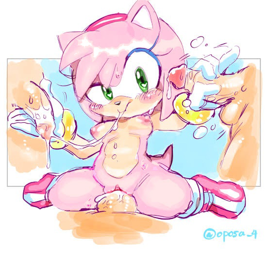 amy_rose blowjob gangbang human mobian_(species) penis petite pink_fur pink_hair sega small_breasts sonic_(series) sonic_the_hedgehog_(series) uyu