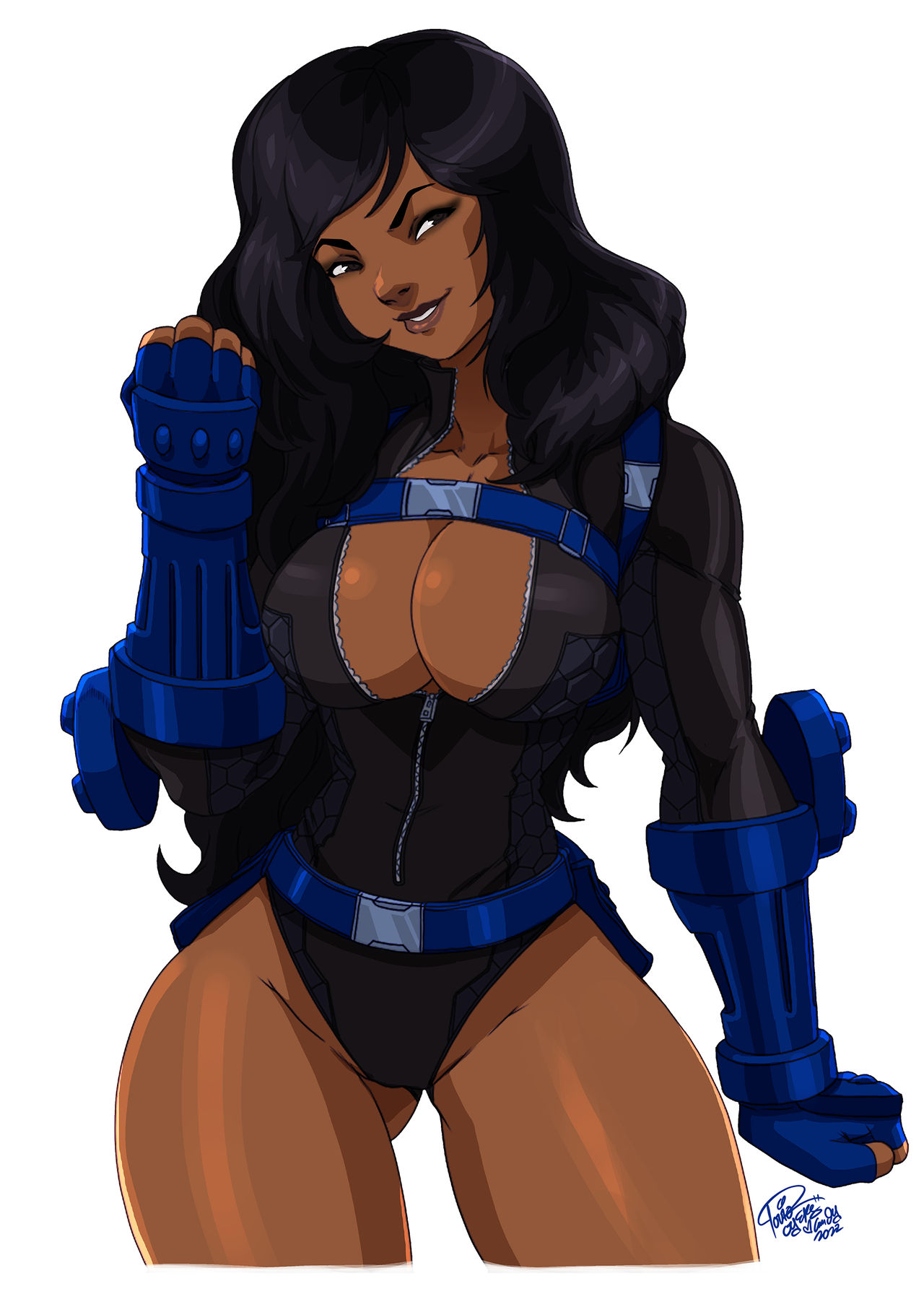 1girls, artist name, big breasts, black hair, breasts, brown body, brown skin, busty, cammy white (cosplay), capcom, character request, cleavage, cosplay, curvy, dark skin, dark-skinned female, female, female only, hair, hips, hourglass figure, huge breasts, large breasts, legs, lips, original, original character, street fighter, thick, thick legs, thick lips, thick thighs, thighs, tovio rogers, voluptuous, watermark, wide hips