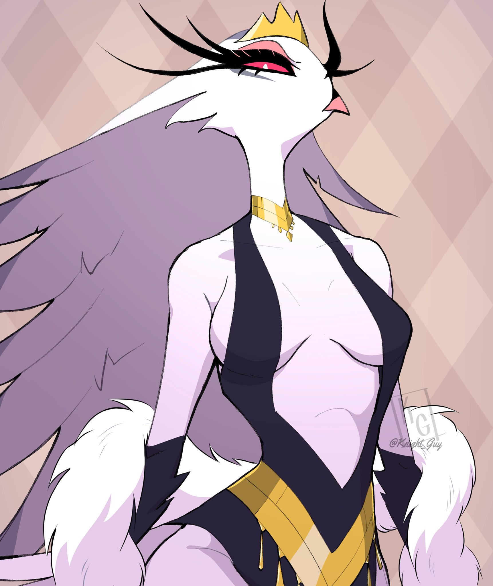 1girls, avian, avian demon, avian humanoid, breasts, female, helluva boss, humanoid, knight guy, mature female, milf, mother, owl demon, stella (helluva boss), swimsuit, vivienne medrano, white feathers