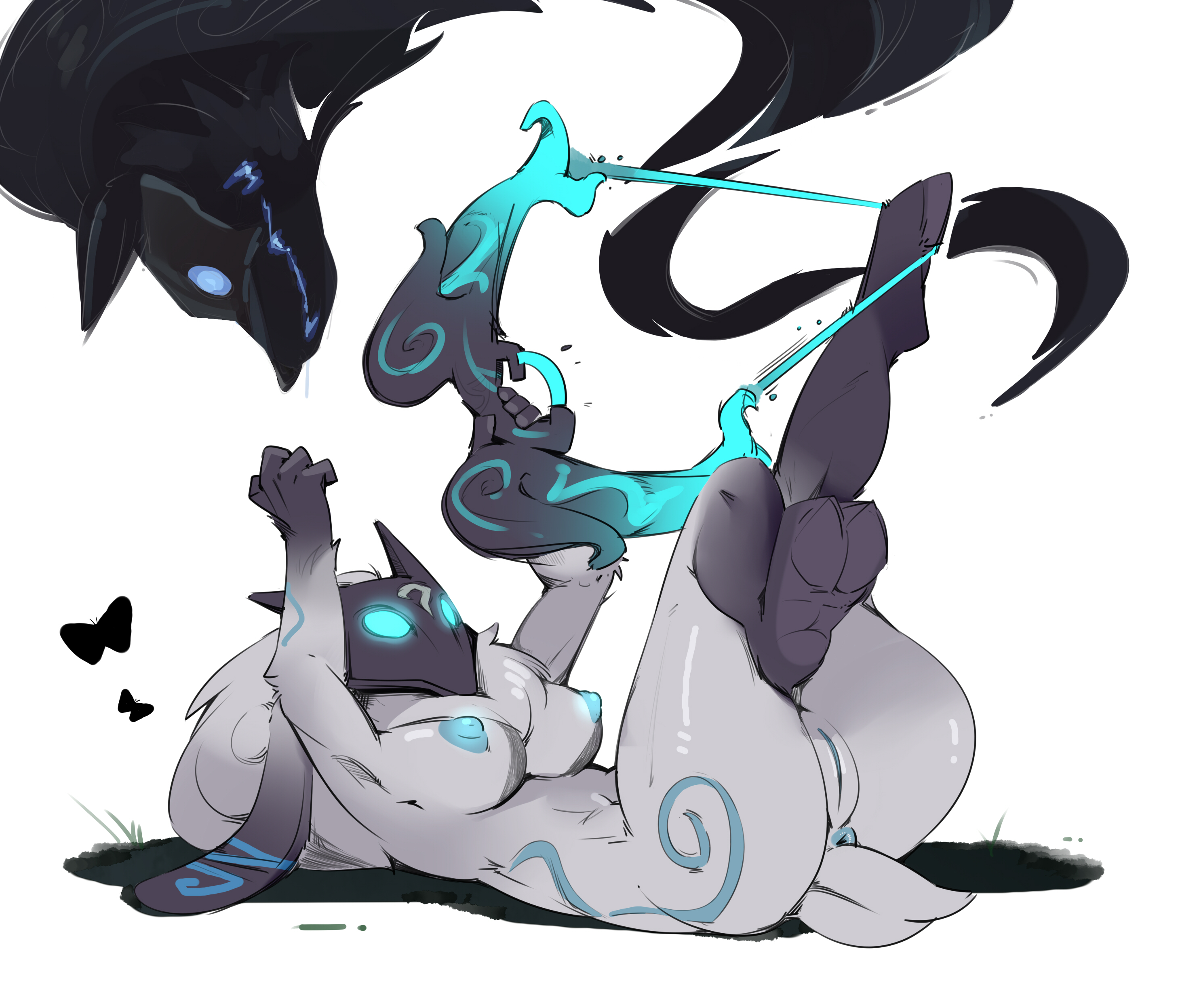 1animal, 1girls, female, fur, furry, kindred, lamb (league of legends), league of legends, naked, no humans, riot games, wolf (league of legends), zinnick