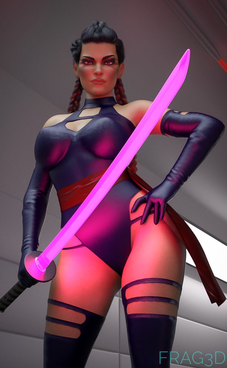 1girls 3d apex_legends ass big_breasts braided_hair cosplay female female_only frag3d loba_(apex_legends) marvel marvel_comics psylocke psylocke_(cosplay) respawn_entertainment solo straight_hair thick_thighs video_games x-men