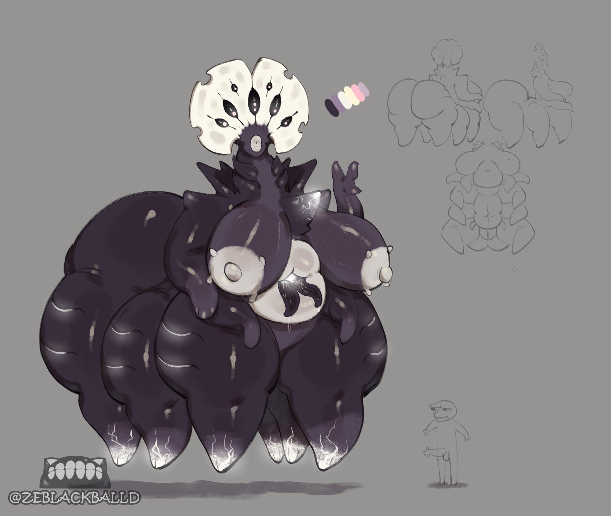 1boy, 1girls, ass, big ass, big breasts, big butt, breasts, chubby, chubby female, eldritch, eldritch horror, female, larger female, lips, male, monster, monster girl, multi eye, multi leg, multi limb, nightmare waifu, original, original character, plump, plump lips, smaller male, stomach mouth, tentacle, tentacles, the judge (zeblackballd), thick, ze blackball.d, zeblackballd (artist)