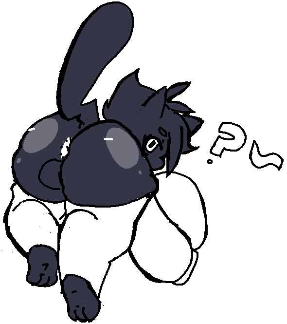 anthro ass backsack balls big_butt clothing felid genitals ibuikun leggings legwear looking_at_viewer looking_back looking_back_at_viewer male mammal monochrome oversized_sleeves solo stack_overflow_(ibuikun)