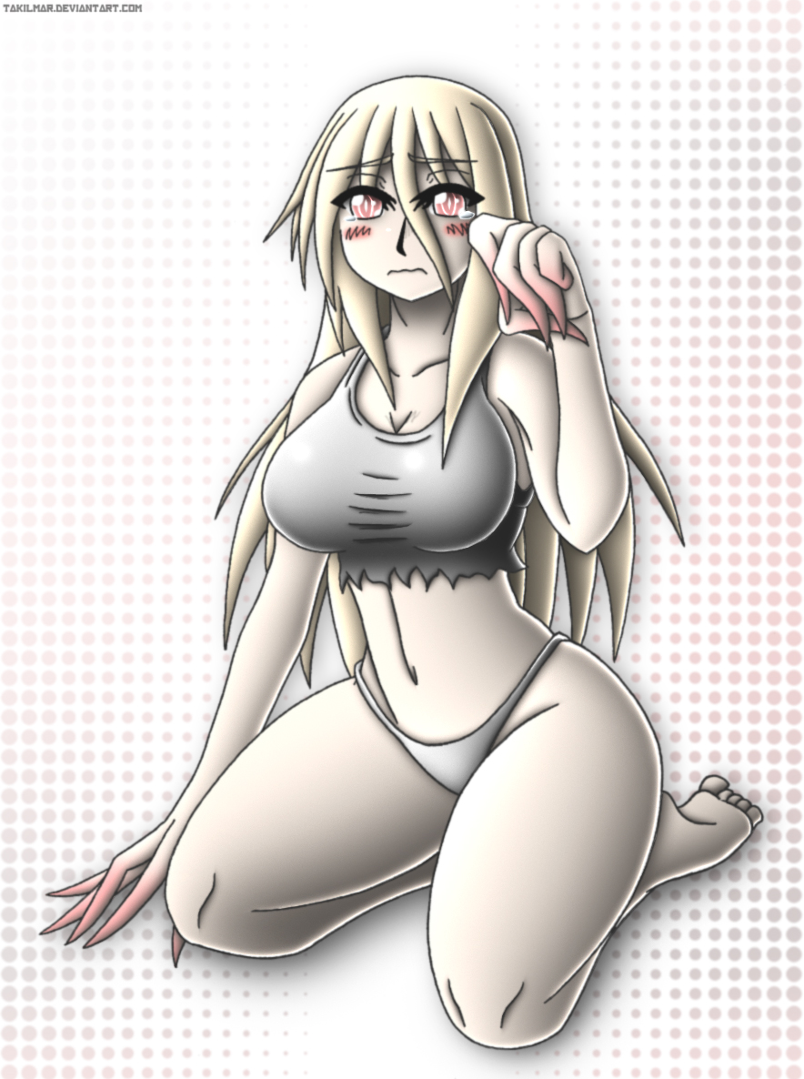 1girls, 2d, blush, crying, female, female only, kneeling, left 4 dead, left 4 dead (series), pale skin, panties, red eyes, solo, takilmar, tank top, witch (left 4 dead), zombie, zombie girl