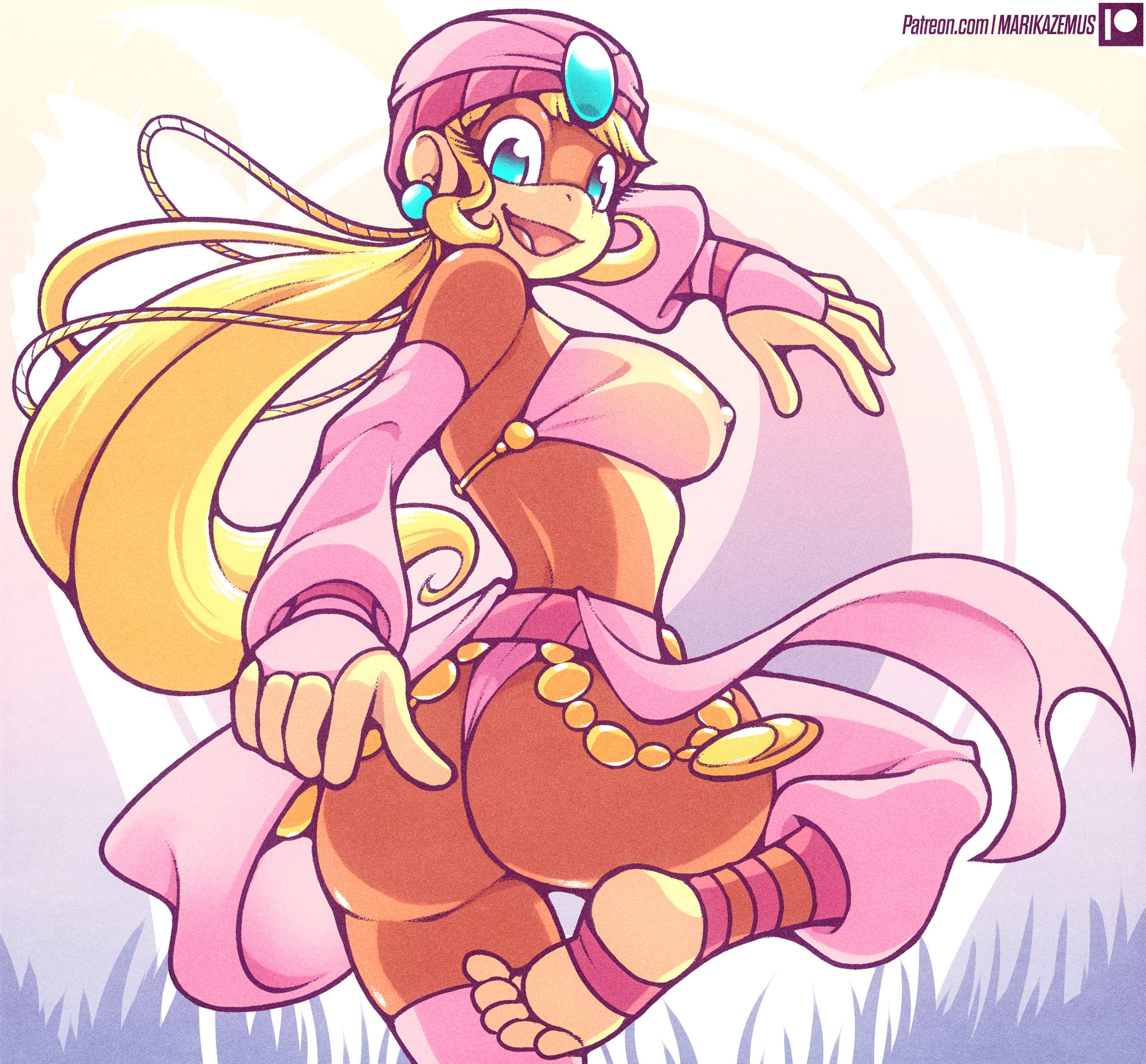 anthro, ass, ass focus, belly dancer, belly dancer outfit, big ass, big breasts, big butt, blonde hair, blue eyes, breasts, brown fur, butt focus, dancer, dancer outfit, dixie kong, donkey kong (series), erect nipples, female, female focus, female only, haplorhine, hi res, hourglass figure, marik azemus34, monkey, monkey girl, nintendo, nipples, nipples visible through clothing, pink clothing, pinup, primate, voluptuous, wide hips