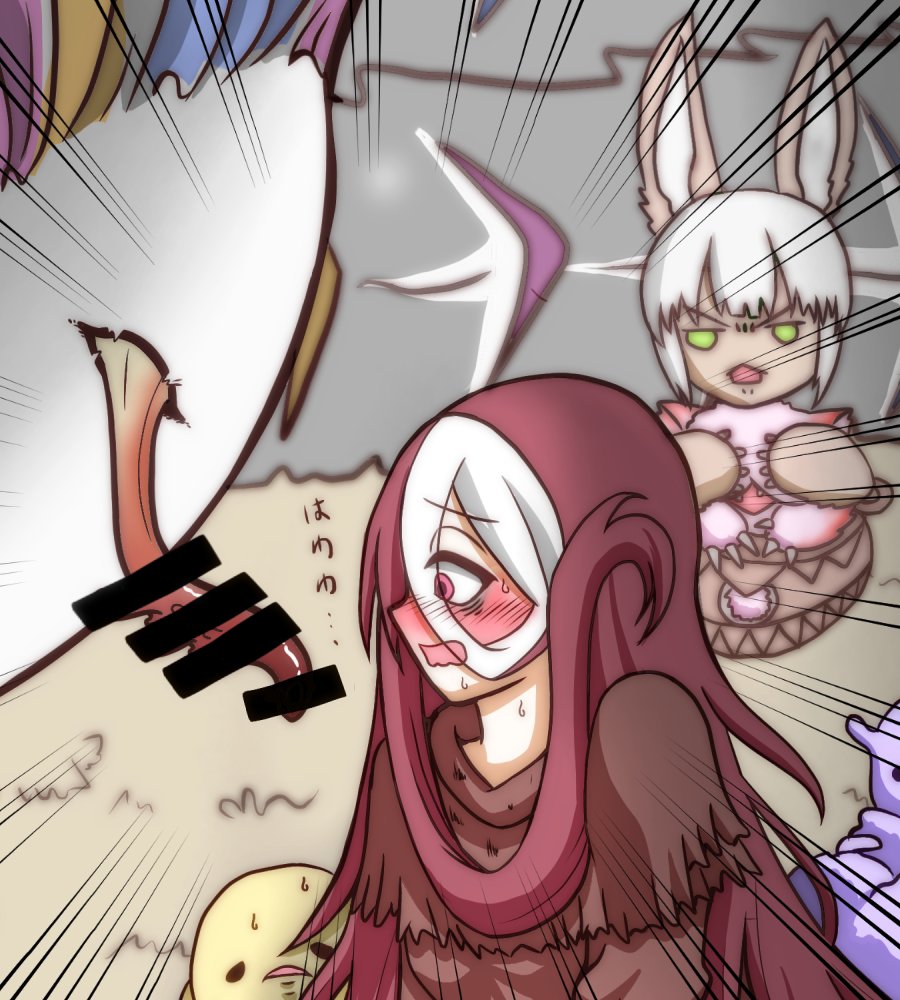 ambiguous_gender bar_censor belaf blush embarrassed female iensabyss long_hair made_in_abyss male mitty monster nanachi narehate penile phallic_symbol red_hair surprised sweat tentacle vueko