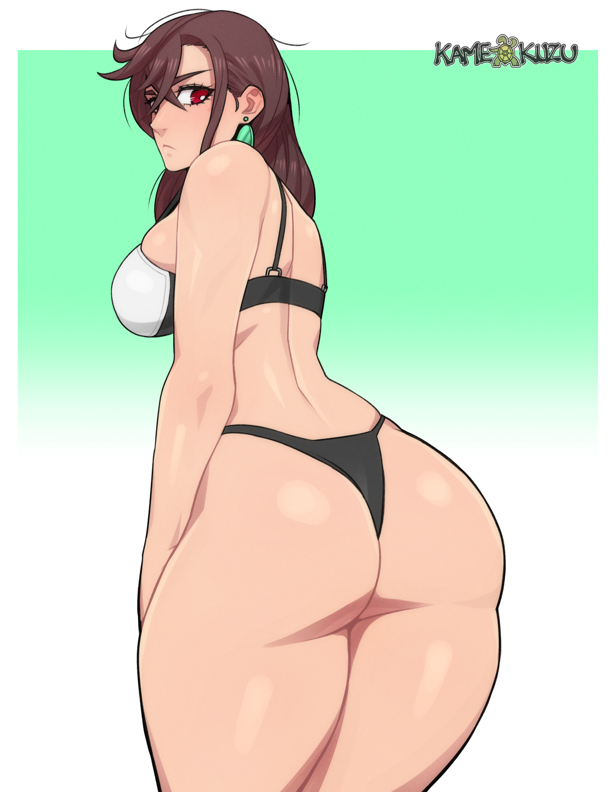 1girls, absurd res, ass, ass focus, ayase momo, back view, big ass, big butt, bra, breasts, brown hair, brown-haired female, dandadan, female, female focus, female only, gyaru, high resolution, kameseru, light skin, long hair, panties, red eyes, sideboob, solo, solo female, standing, thighs