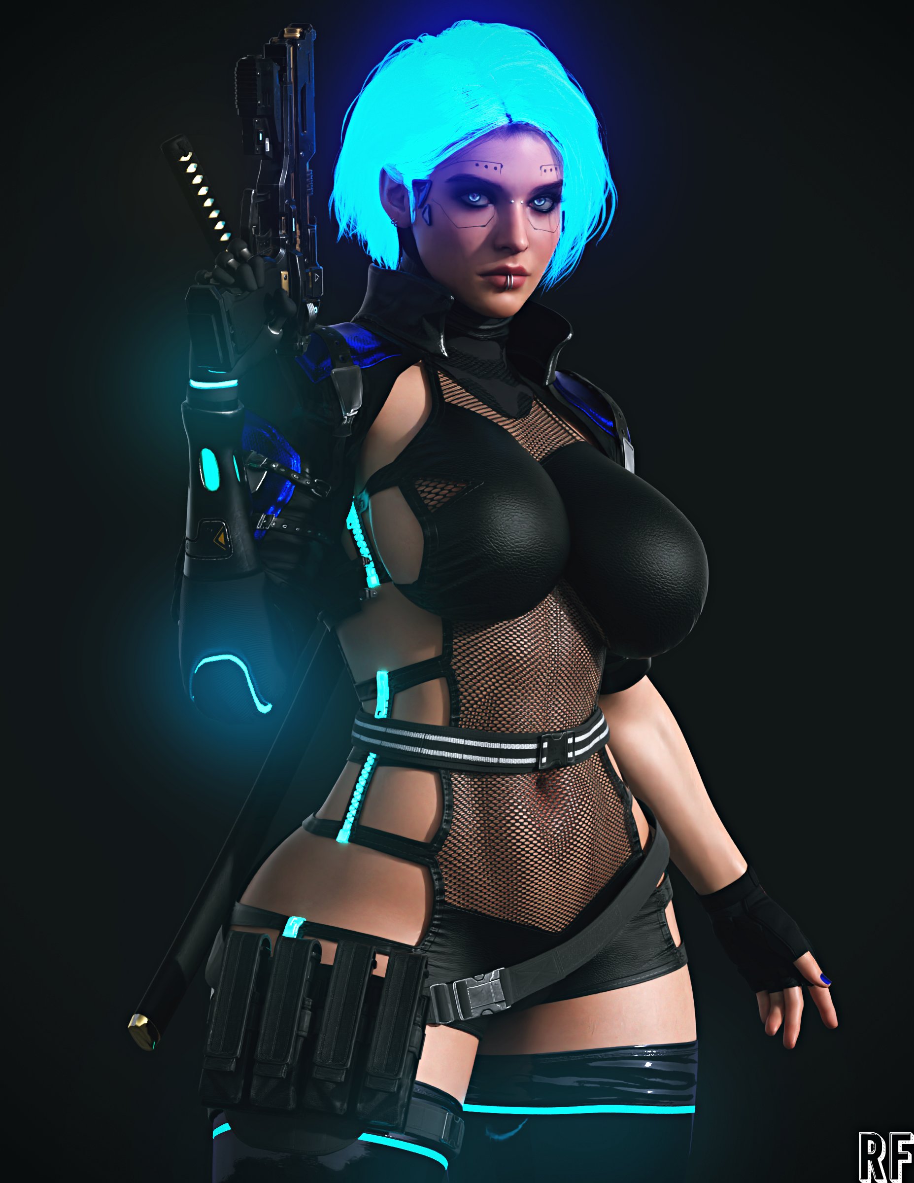 1girls, 3d, abs, big breasts, blue eyes, bob cut, breasts, capcom, choker, cybernetics, female, female only, hi res, high resolution, highres, jill valentine, jill valentine (sasha zotova), large breasts, realistic, resident evil, resident evil 3, resident evil 3 remake, rude frog, short hair, simple background, solo, thick thighs
