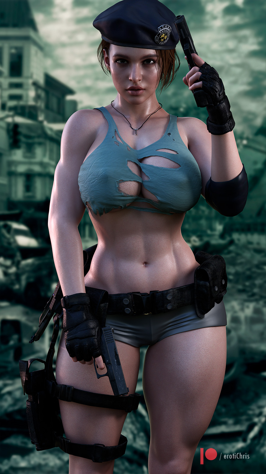 1girls, 3d, 3d (artwork), ass, big ass, big breasts, big butt, breasts, bubble butt, busty, capcom, cga3d, curvaceous, curvy, curvy female, curvy figure, erotichris, female, female only, hourglass figure, huge breasts, jill valentine, jill valentine (sasha zotova), large breasts, resident evil, resident evil 3, resident evil 3 remake, ripped clothes, ripped clothing, solo, tactical gear, thick, thick ass, thick thighs, voluptuous, voluptuous female, wide hips
