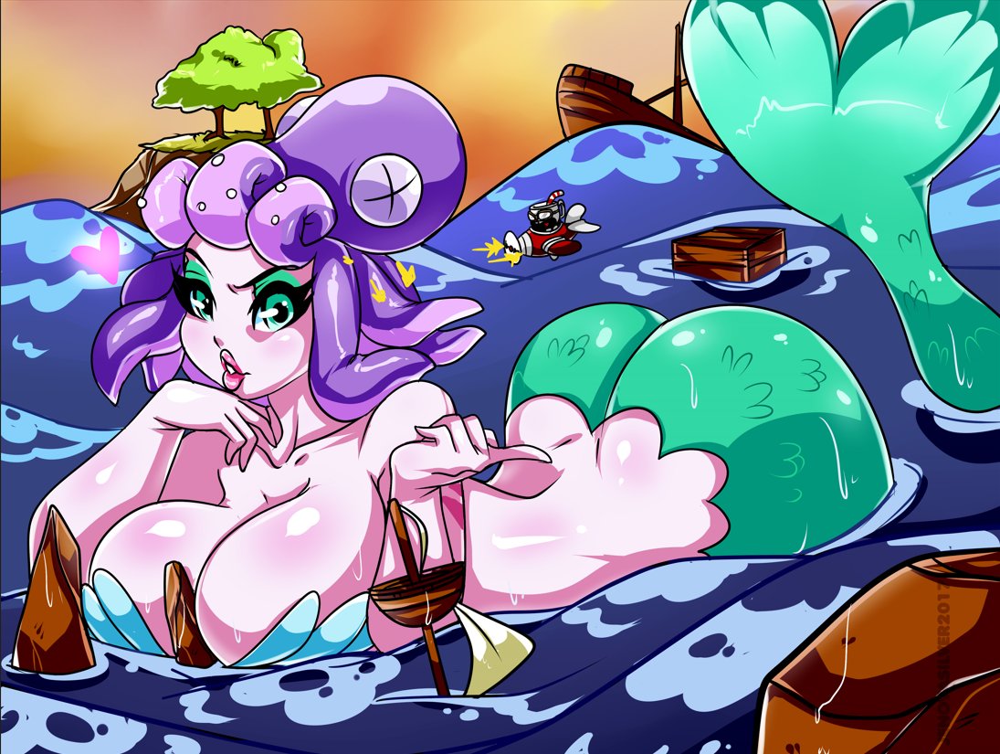 big_ass big_breasts blue_eyes cala_maria cuphead cuphead_(game) female giantess hourglass_figure huge_ass huge_breasts jenosontwit large_ass large_breasts looking_at_viewer mermaid mermaid_giantess seashell_bra tagme tagme_(artist) wide_hips