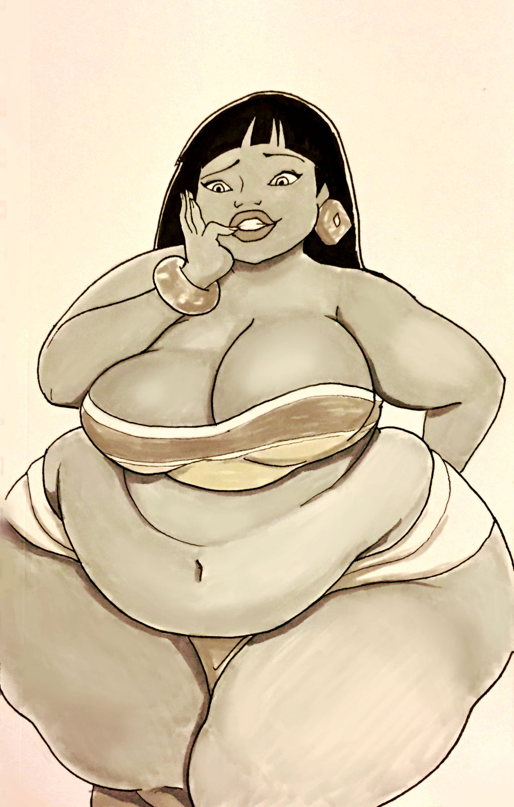 1girls bbw big_breasts breasts chel cleavage fat female huge_hips kawaiidebu large_breasts latina obese overweight the_road_to_el_dorado thick_thighs thunder_thighs traditional_media_(artwork) what wide_hips