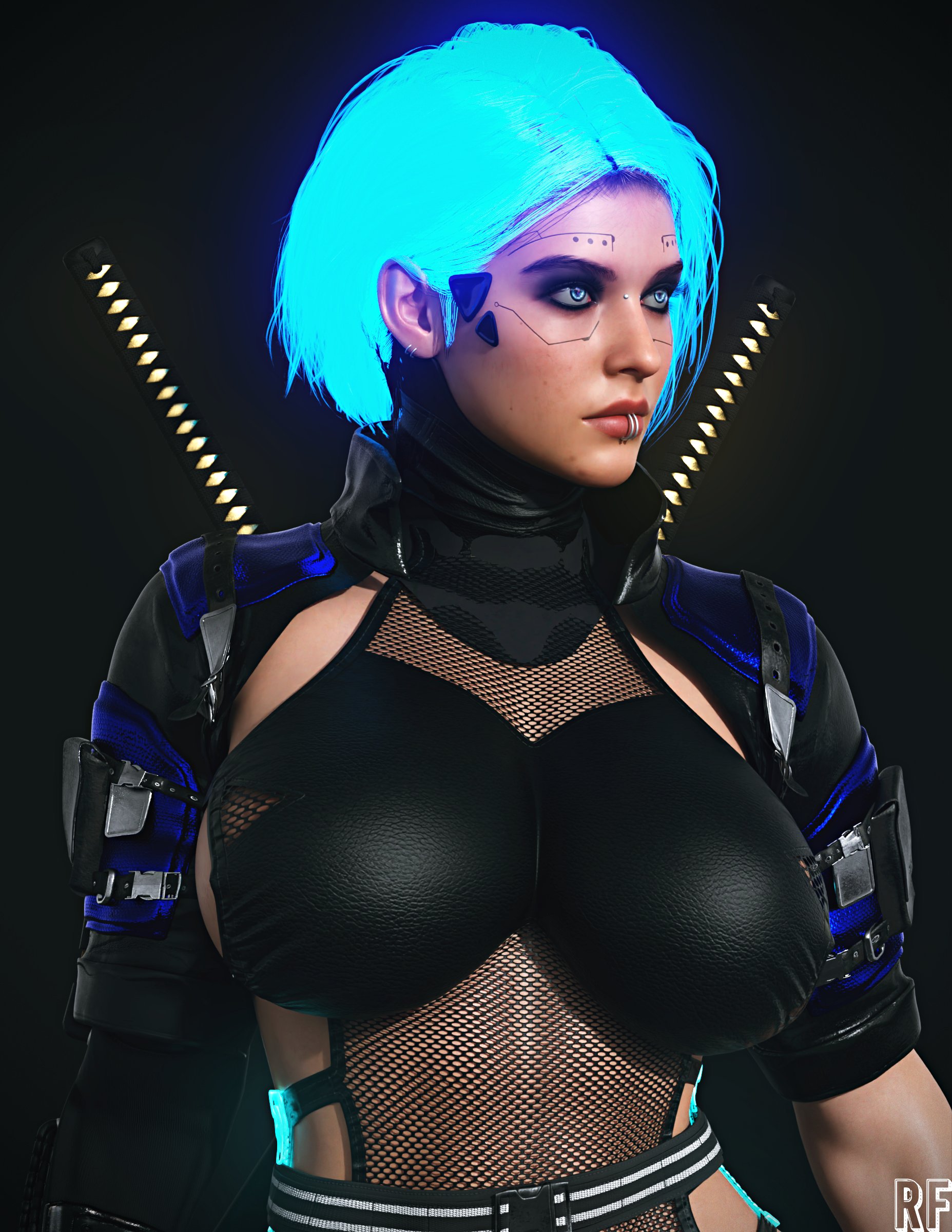 1girls, 3d, abs, big breasts, blue eyes, bob cut, breasts, capcom, choker, cybernetics, female, female only, hi res, high resolution, highres, jill valentine, jill valentine (sasha zotova), large breasts, realistic, resident evil, resident evil 3, resident evil 3 remake, rude frog, short hair, simple background, solo