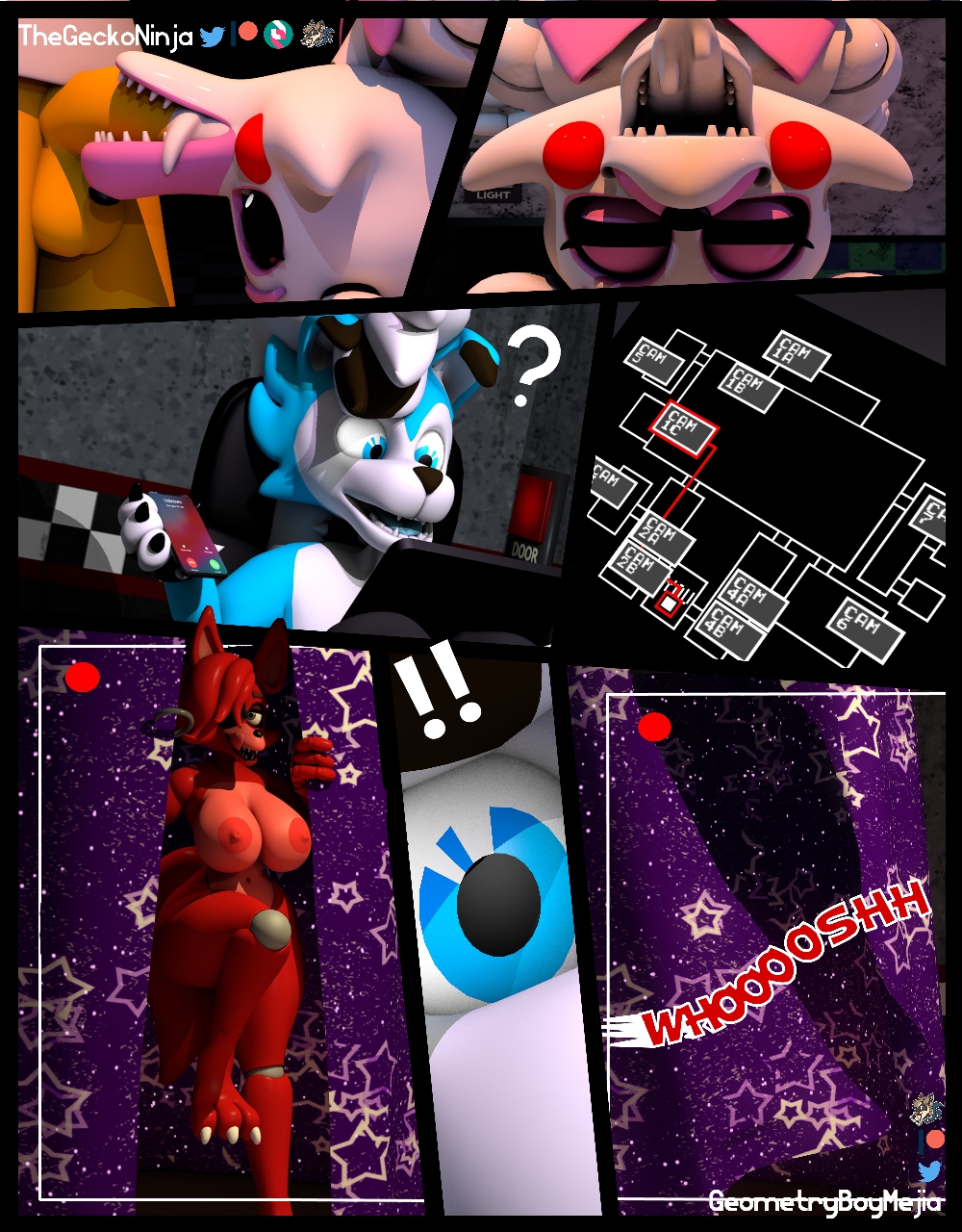 3_toes 3d 3d_(artwork) animatronic anthro big_breasts black_nose blue_body blue_eyes blue_fur bodily_fluids bondage bound breasts camera canid canine cellphone closed_eyes confusion cum cum_in_mouth cum_inside cum_on_tongue exclamation_point fan_character feet fellatio female five_nights_at_freddy's five_nights_at_freddy's_2 fox foxy_(fnaf) fur generation_7_pokemon genital_fluids genitals geometryboymejia geometryboymejia_(character) group hair hi_res holding_cellphone holding_object holding_phone holding_smartphone hook hook_hand licking licking_lips looking_at_monitor lycanroc machine male male/female mammal mangle_(fnaf) midnight_lycanroc mtf_crossgender multicolored_body multicolored_fur nintendo nipples open_mouth oral oral_penetration penetration penile penis penis_in_mouth phone pokemon pokemon_(species) question_mark red_body red_fur red_hair robot rule_63 scottgames sex smartphone suspended_sex suspension suspension_bondage thegeckoninja throat_swabbing toes tongue tongue_out two_tone_body two_tone_fur upside-down upside_down_fellatio video_games white_eyes white_hair yellow_body yellow_fur