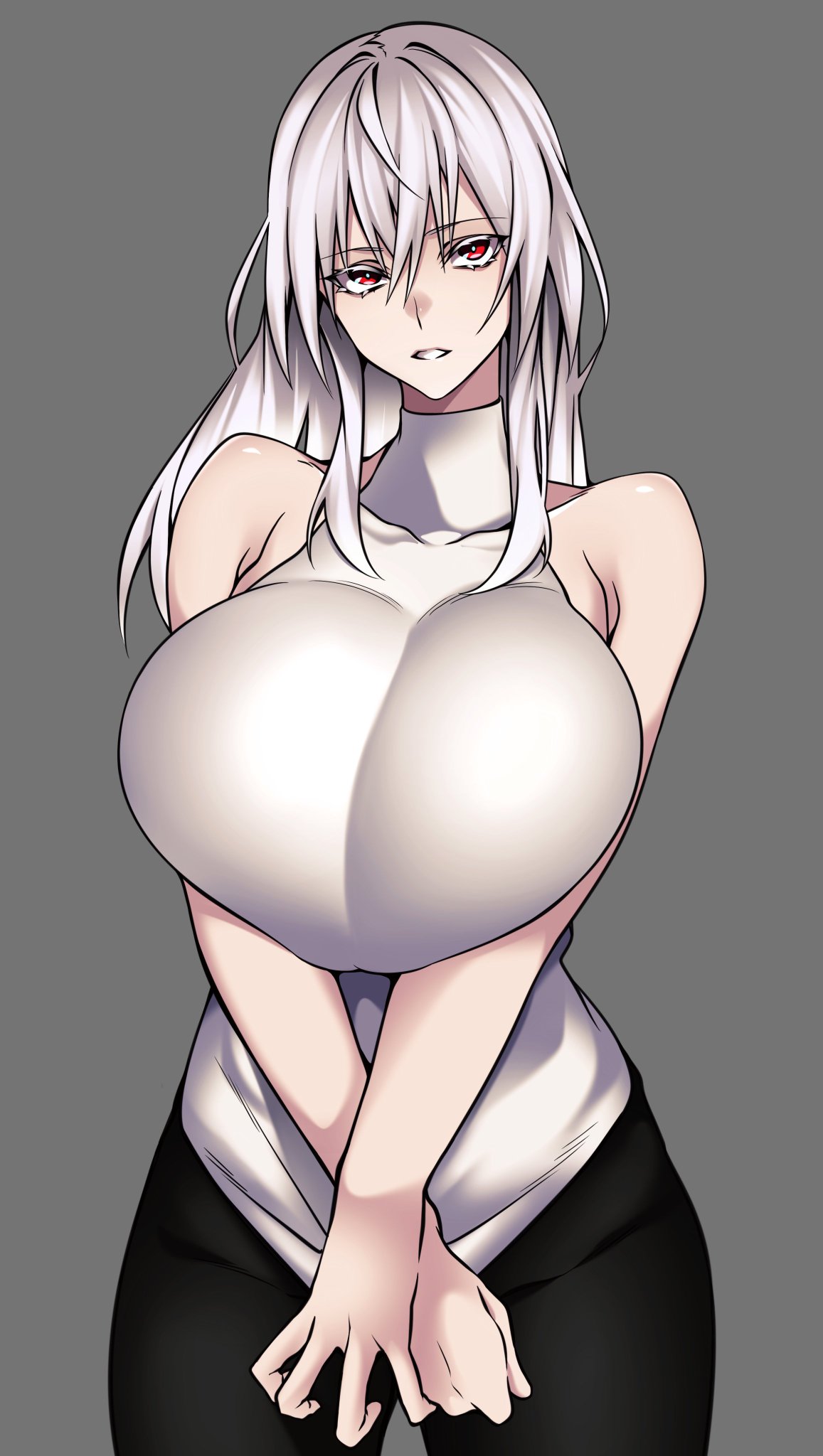 1girls, big breasts, blush, booty shorts, breast bigger than head, breasts, camui kamui (hz 666v), clothed, clothing, curvy, enormous breasts, female, female only, fit, fit female, hourglass figure, huge breasts, large breasts, legs, light skin, light-skinned female, long hair, looking at viewer, massive breasts, mommy kink, original, pale skin, pale-skinned female, round breasts, seductive, seductive eyes, seductive look, seductive smile, shorts, sleeveless, smile, solo, tattoo, thick, thick thighs, thighs, top heavy, turtleneck, voluptuous, voluptuous female, white hair