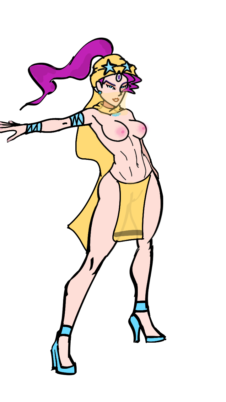 1girls curvy_figure high_heels jojo's_bizarre_adventure midler nude posing purple_hair stardust_crusaders thick_thighs