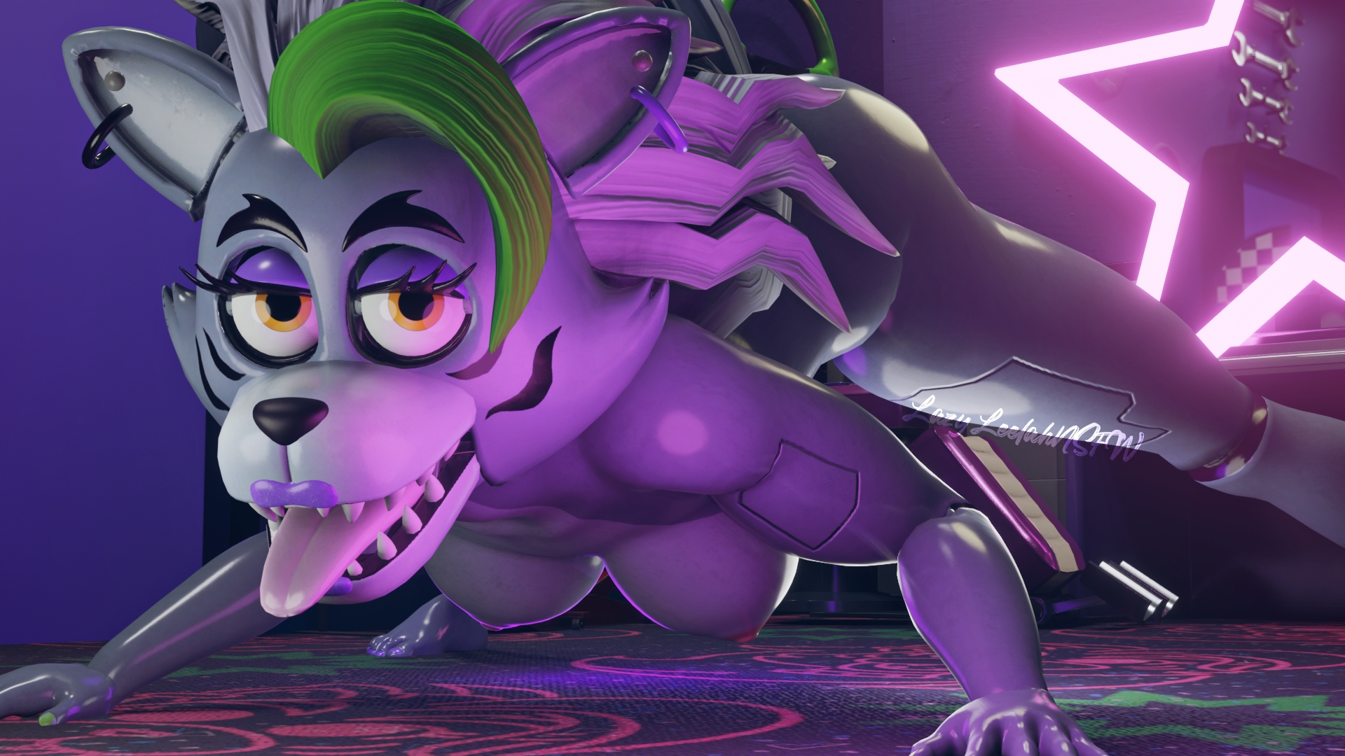 3d, breasts, female, five nights at freddy's, five nights at freddy's: security breach, furry, furry breasts, furry female, jack-o pose, lazyleelah, roxanne wolf (fnaf), solo