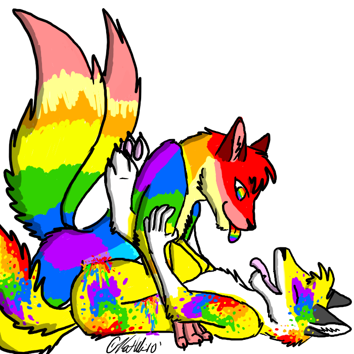 anthro badcoin canine closed_eyes fox fur furry furry_only gay male ms_paint rainbow sex