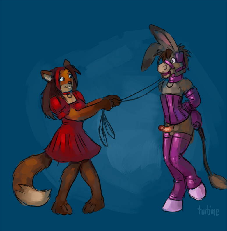 anthro bit canine corset crossdressing domination donkey drendle dress equine female femdom fox fur furry gag gagged hooves penis ponyplay reins turbinedivinity