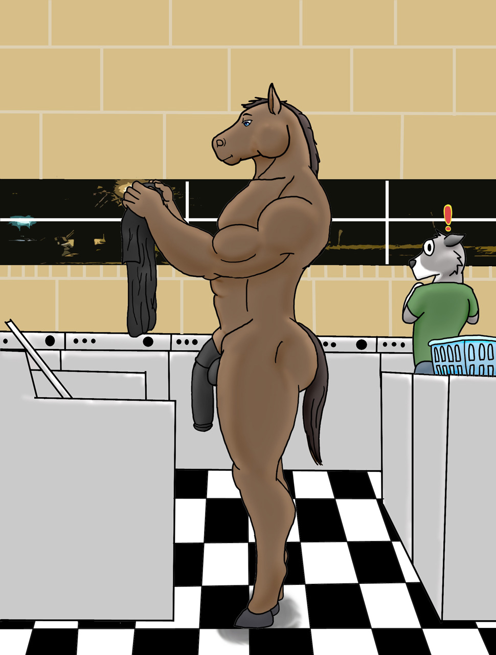 1boy equine flaccid hooves horse laundry male male_only penis sheath shock solo vamplust