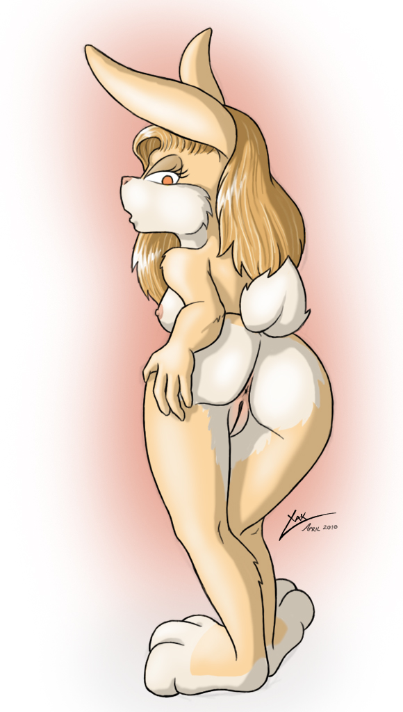 2010 anthro anus breasts female fur furry lagomorph looking_at_viewer mooning netherwulf nude presenting pussy rabbit raised_tail sideboob solo tail