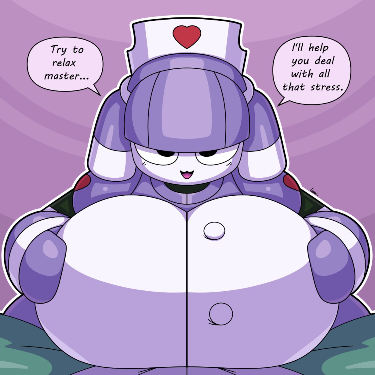 big breasts, breasts, dorahden, female, huge breasts, mya (dorahden), nurse, nurse cap, paizuri, robot