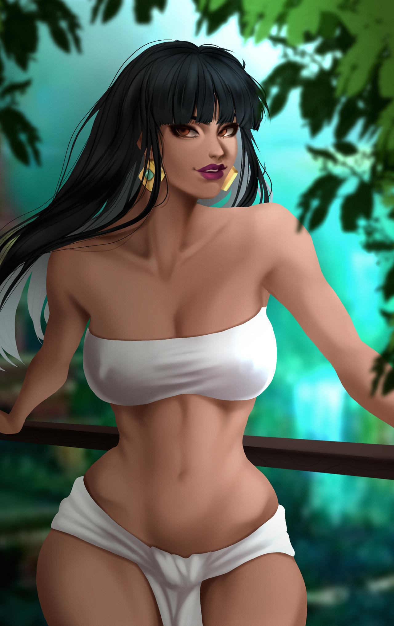 1girls black_hair brown_eyes chel child_bearing_hips cleavage dark-skinned_female dreamworks hourglass_figure jungle large_breasts loincloth long_hair pufikn the_road_to_el_dorado tubetop wide_hips