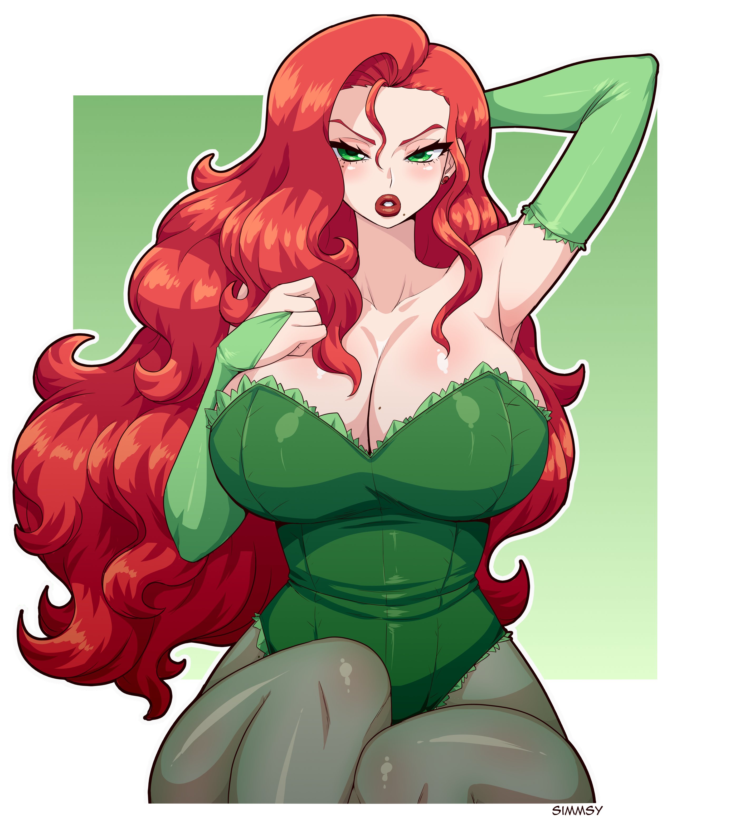 1girls, 2d, armpits, bare shoulders, batman (series), big breasts, breasts, cleavage, clothed, clothes, clothing, dc, dc comics, eyebrows, eyelashes, female, female only, front view, hips, huge breasts, human, human only, humanoid, large breasts, looking at viewer, pamela isley, poison ivy, simmsy, solo, solo female, thick, thick thighs, thighs, wide hips