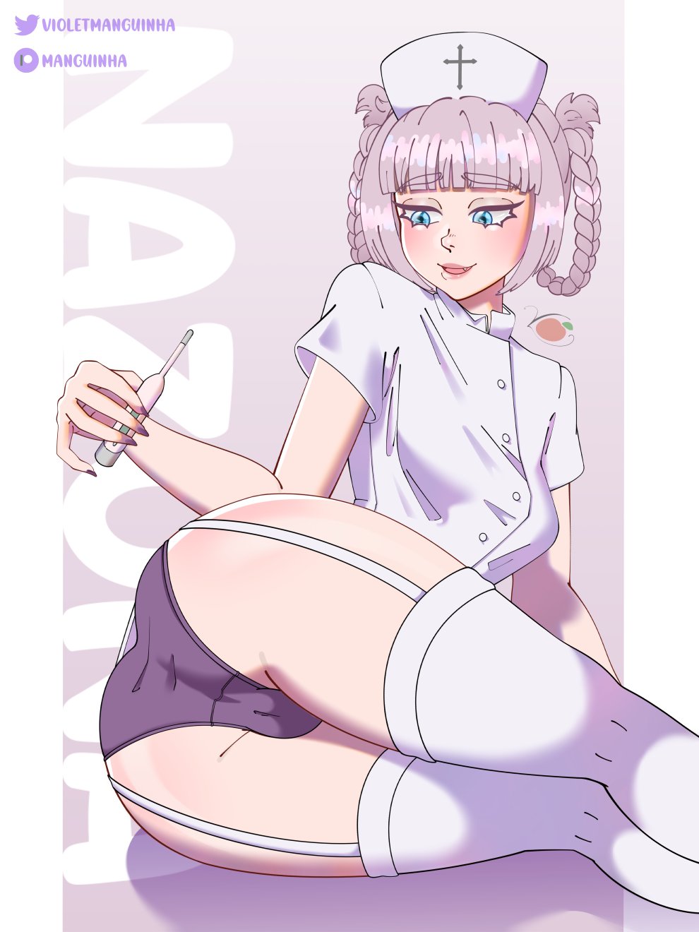 1girls call_of_the_night cosplay female female_only large_ass nanakusa_nazuna naughty_face nurse solo thermometer thick_thighs violetmanguinha wide_hips yofukashi_no_uta