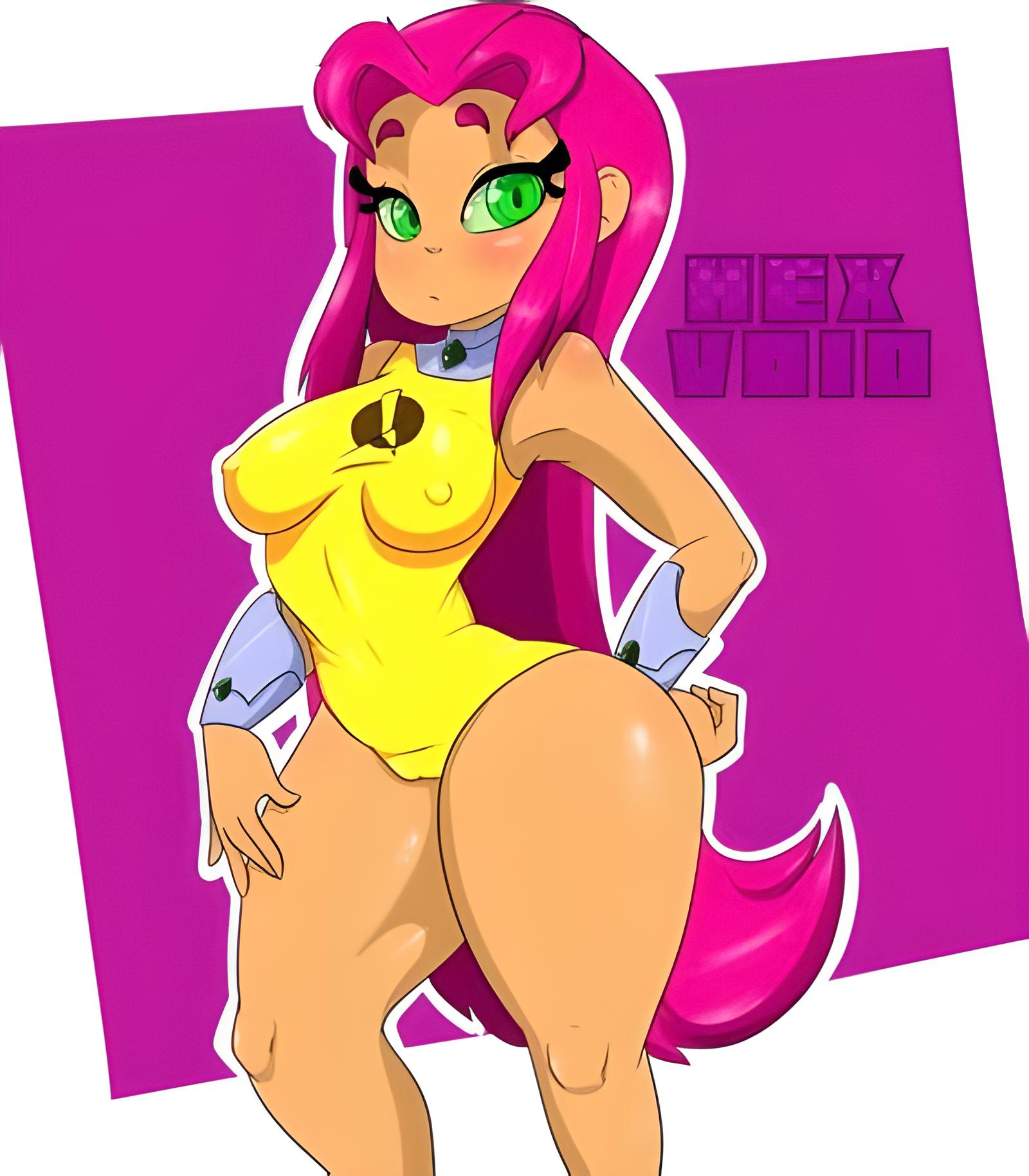 1girls big_ass bottom_heavy breasts cute dc dc_comics female female_only green_eyes hand_on_butt hand_on_thigh hexanne hexvoid incredible_quad leotard long_hair looking_at_viewer nipple_bulge red_hair starfire tagme teen_titans teen_titans_go thick_thighs tight_clothing wide_hips yellow_leotard