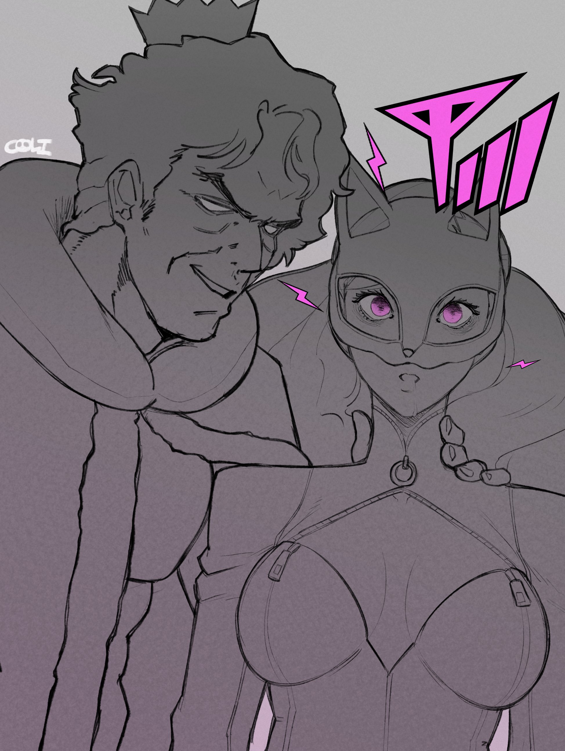 1boy, 1girls, ann takamaki, blonde hair, blowjob, brainwashed, brainwashing, clothing, coli, emotionless, expressionless, female, free, fringe, grey scales, human, hypnosis, imminent rape, imminent sex, male, mask, masked female, mind control, old male, oral, pale skin, persona, persona 5, petite, phantom thief suit, rape, seductive eyes, suguru kamoshida, twintails