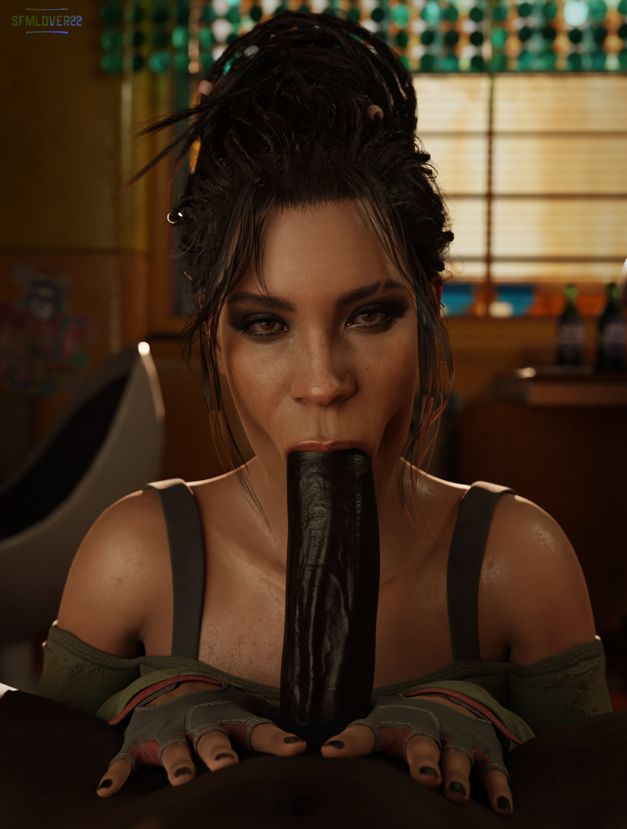 :>=, 1boy, 1girls, 3d, afro-native, american, athletic, athletic female, big penis, black hair, blowjob, brown eyes, brown hair, brown-skinned female, cd projekt red, cock worship, cyberpunk (series), cyberpunk 2077, dark skin, dark-skinned female, dark-skinned male, dreadlocks, erection, eye contact, eyebrow slits, eyelashes, eyeshadow, faceless male, female, female protagonist, fit, fit female, freckles, hair bun, human, interracial, intimate, just the tip, kitchen, large penis, long penis, looking at viewer, male, male penetrating female, male pov, male/female, mature female, native american, oral, panam palmer, penis, petite, pov, seductive eyes, seductive look, seductive mouth, sfmlover22, skinny, slim, straight, thick penis, tied hair, veiny penis