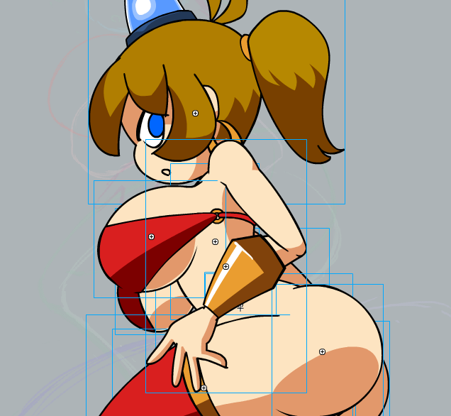 back_view big_ass big_breasts blue_eyes brown_hair mighty_switch_force minus8 patricia_wagon patricia_wagon_animation_(minus8) ponytail shantae_(cosplay) sketch wip