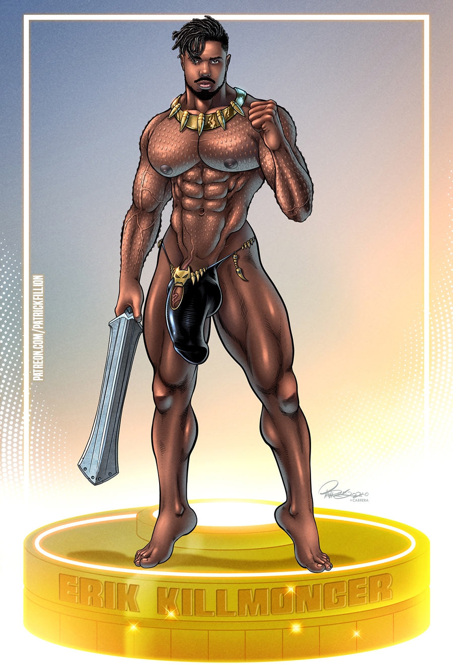 actor big_bulge big_penis bulge celebrity erik_killmonger huge_bulge huge_cock in_character looking_at_viewer male male_only marvel marvel_cinematic_universe marvel_comics melanin michael_b_jordan muscles muscular muscular_male necklace no_pubes patrick_fillion penis_outline penis_peek solo solo_male sword veiny_penis