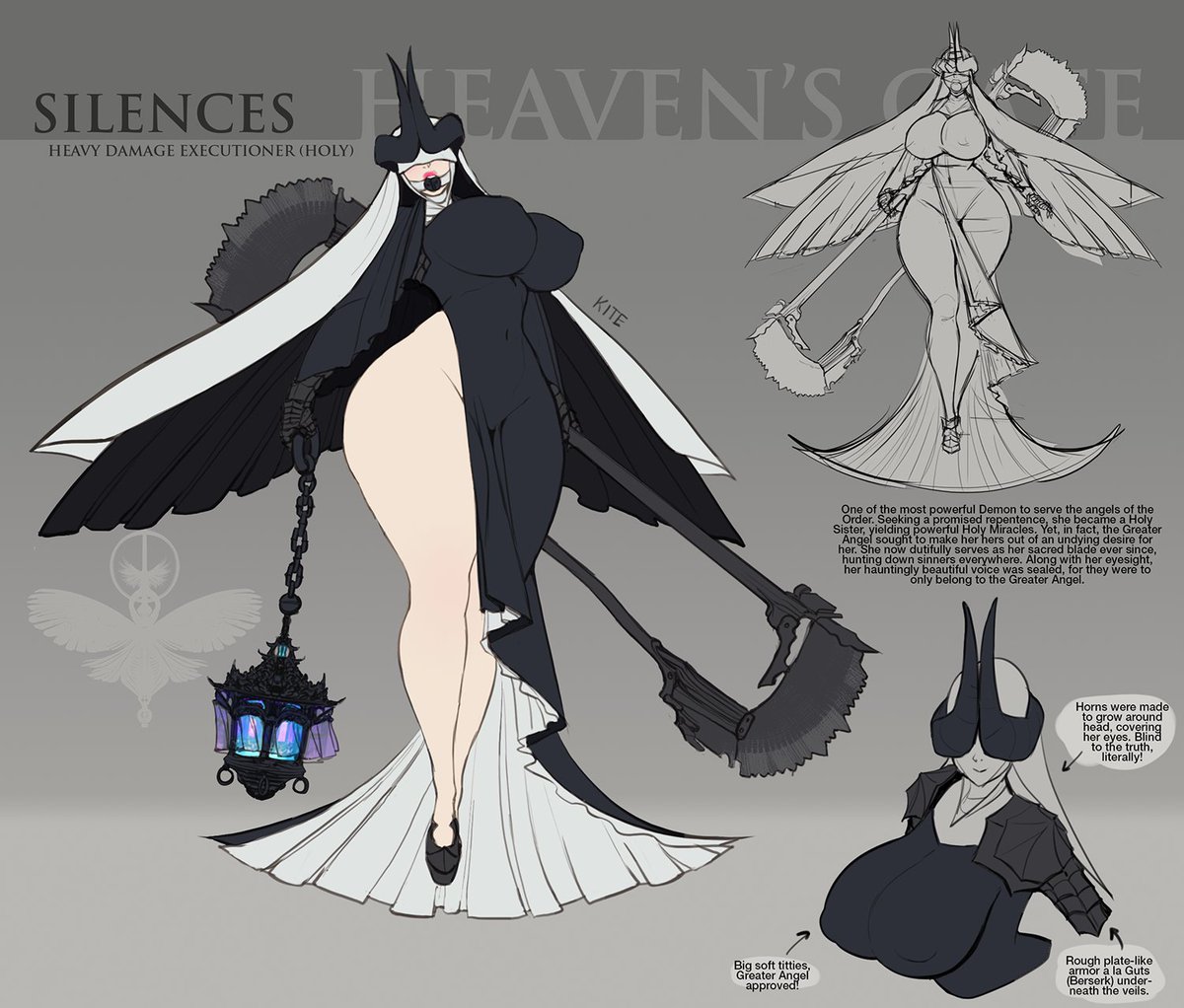 1girls, big breasts, blindfold, breasts, covered eyes, dress, fantasy, female, female only, high heels, high slit dress, huge breasts, massive thighs, nun, priestess, side slit, silences (thekite), single slit dress, slit dress, thekite, thick thighs