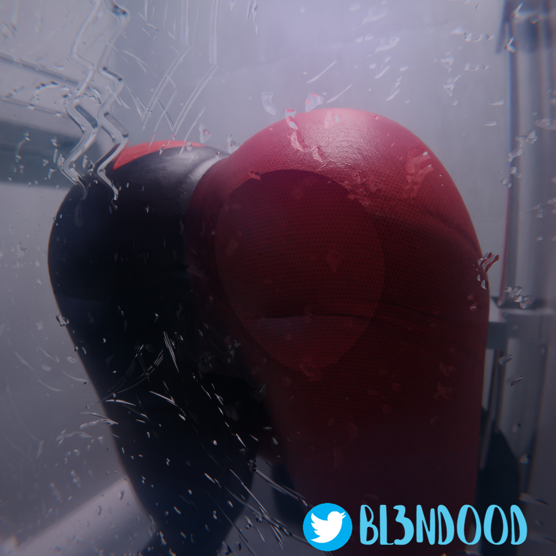 1girls, 3d, ass, ass against glass, batman (series), big ass, bl3ndood (artist), bodysuit, dc, dc comics, female, female only, fully clothed, harley quinn, harley quinn (classic), harley quinn (injustice), injustice 2, shower, skin tight, solo, solo female