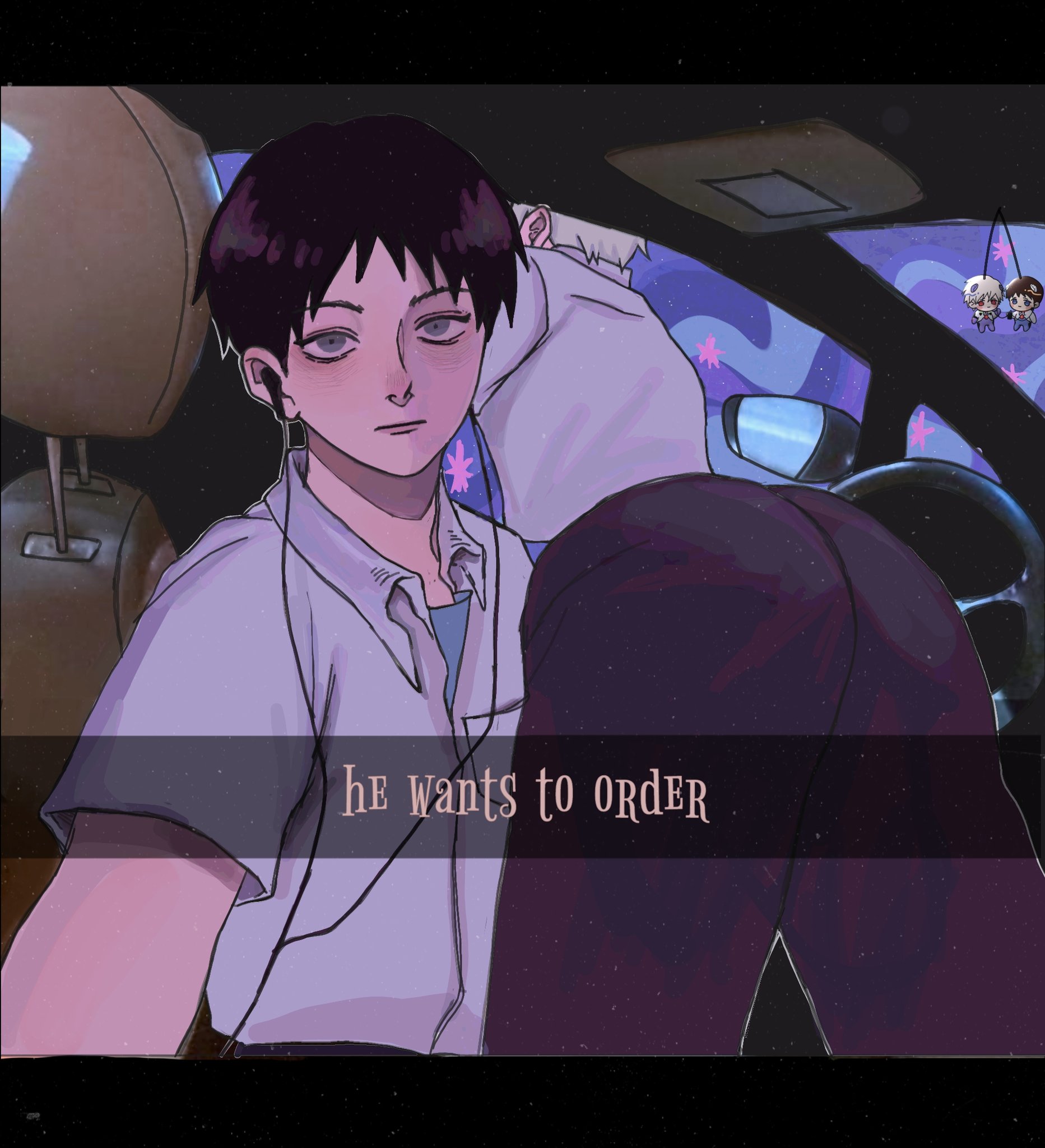 2boys, ass, ass focus, ass up, big ass, bubble ass, bubble butt, clothing, femboy, girly, he wants to order, kaworu nagisa, male, meme, neon genesis evangelion, shinji ikari, snapchat, zylliarc