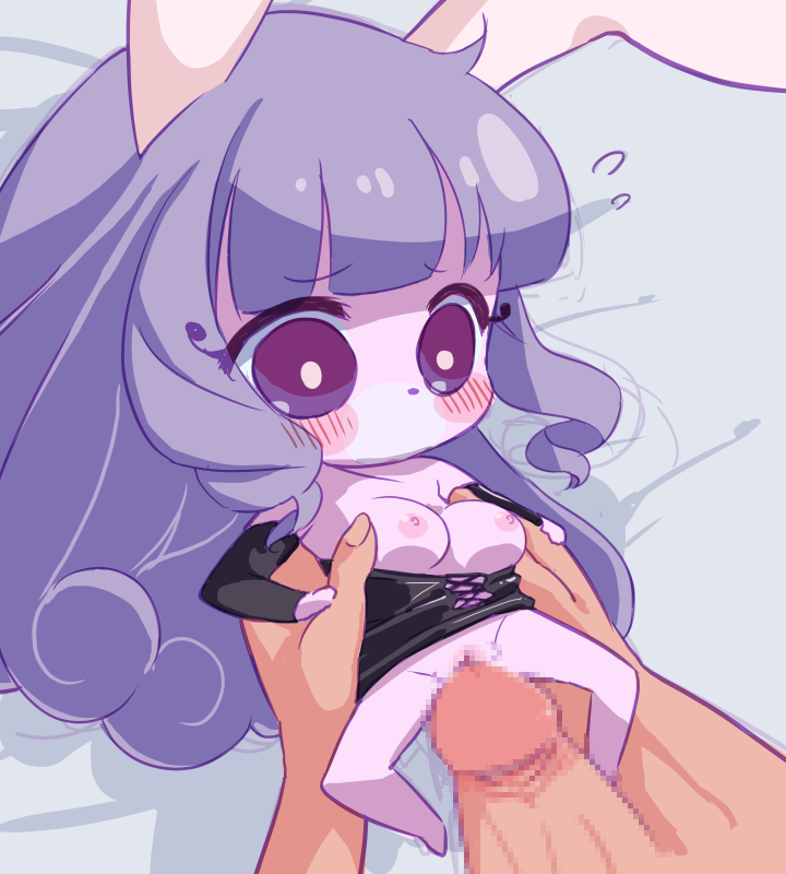 animal_humanoid areola big_breasts blush breasts censored chibi chuchu_(show_by_rock!!) clothed clothing cute female genitals hair huge_breasts human humanoid lagomorph lagomorph_humanoid leporid leporid_humanoid long_hair male mammal mammal_humanoid mouthless nipples no_underwear partially_clothed penis purple_eyes purple_hair pussy rabbit rabbit_humanoid sanrio show_by_rock!! size_difference takano_natsuki