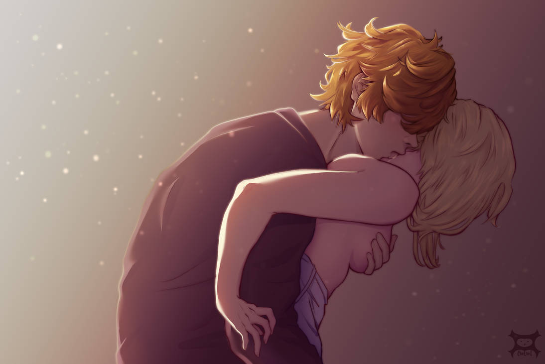 1boy, 1girls, arm grab, childe (genshin impact), clothed sex, clothing, fanon couple, female, from behind, genshin impact, hoyoverse, licking, lumine (genshin impact), male, male/female, mihoyo, neck kiss, romantic, straight, tartaglia (genshin impact)