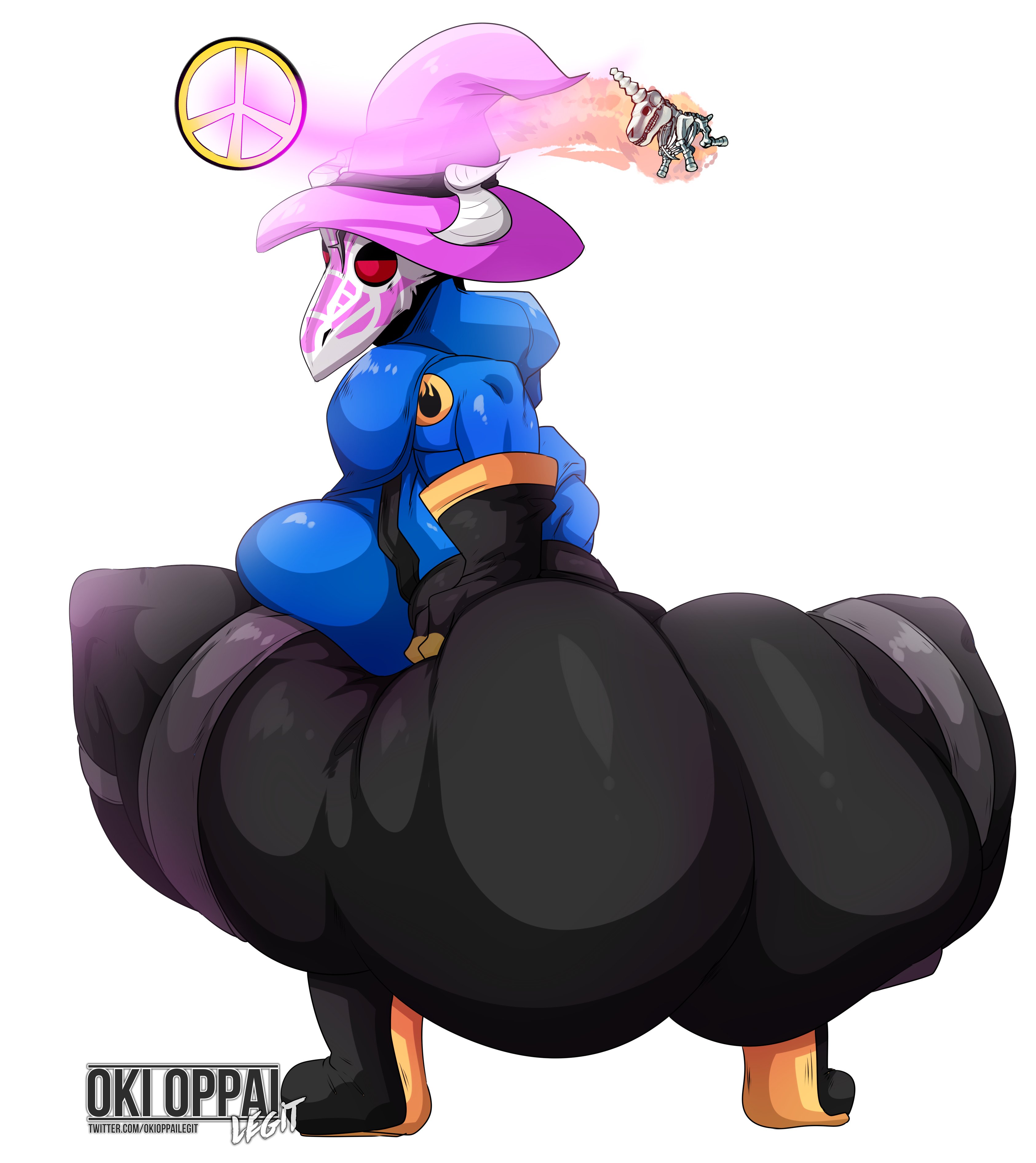 1girls, 2021, 2d, alternate version available, animal skull, ass, big ass, big breasts, bodysuit, breasts, clothed, female, female focus, female only, fempyro, horns, huge ass, human, human female, latex, looking back, mask, okioppai, peace symbol, pyro, pyro (team fortress 2), sideboob, solo, squatting, team fortress 2, valve, white background