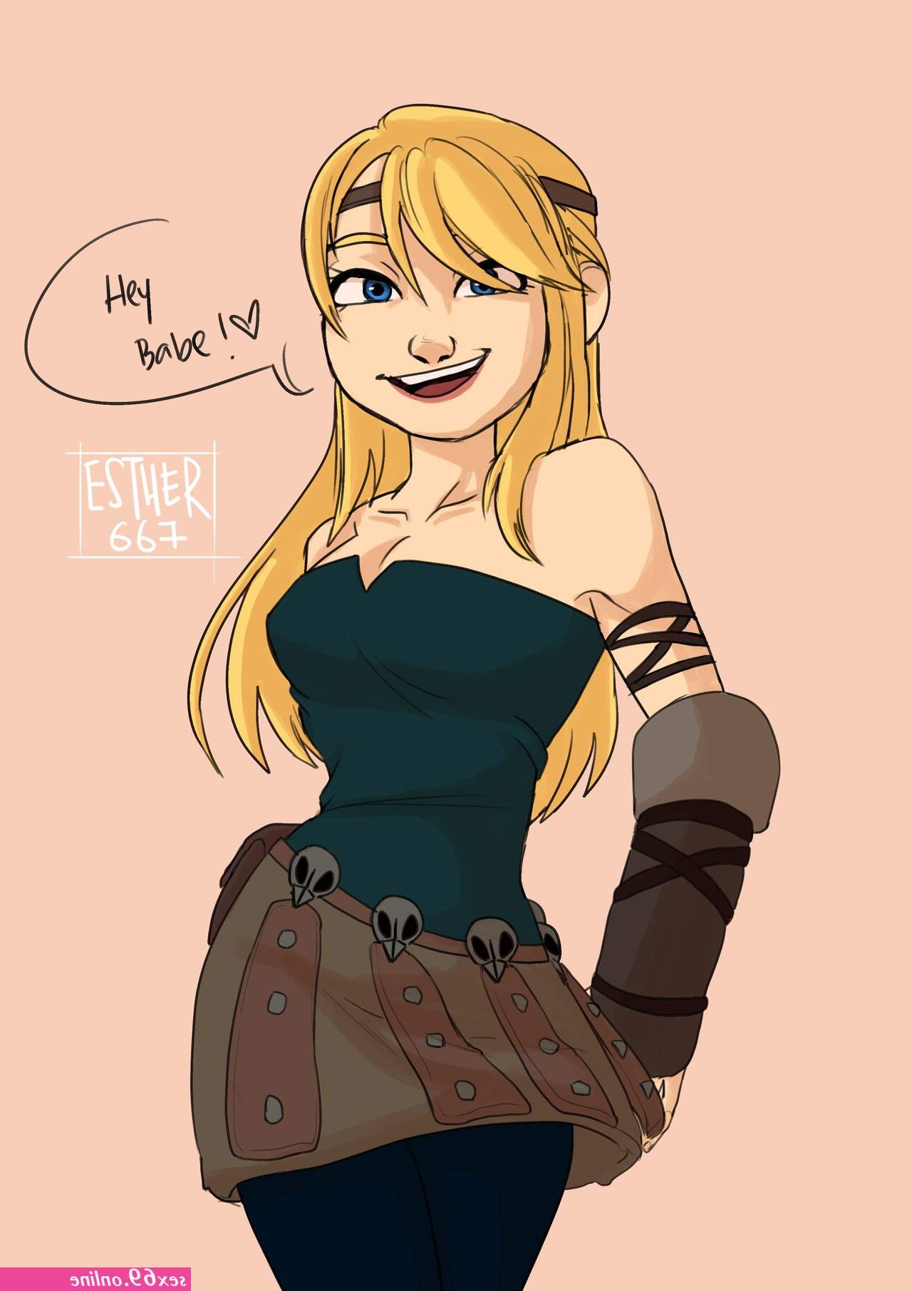 1girls, astrid hofferson, blonde hair, blue eyes, cleavage, esther667, female, female only, girlfriend, hair, hairband, happy, hourglass figure, how to train your dragon, light skin, light-skinned female, long hair, male, offscreen character, offscreen male, smile, smiling, solo, solo female, text, voluptuous, voluptuous female