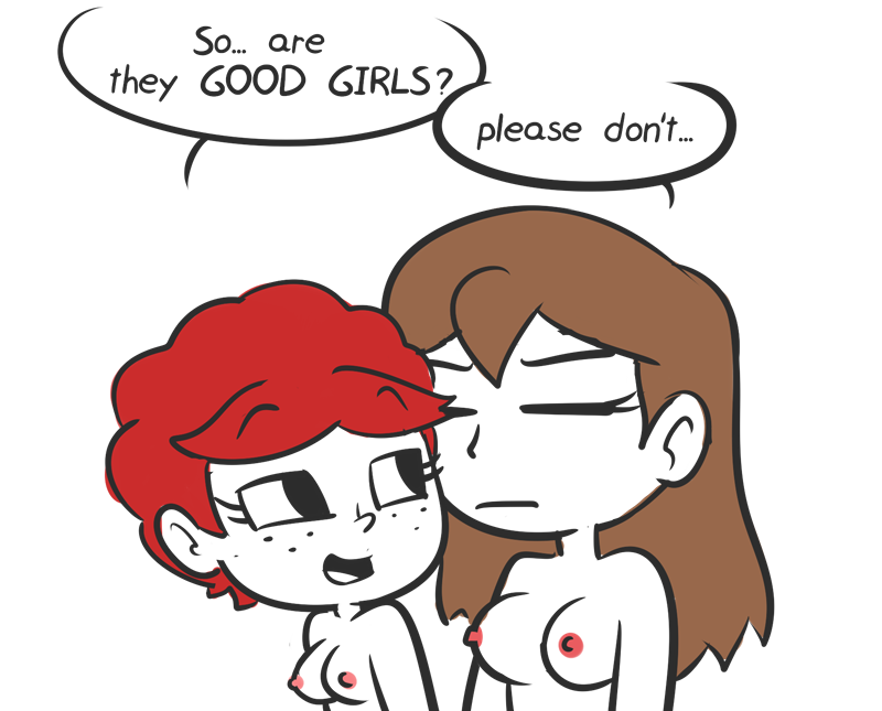 2girls age_difference ambiguous_nudity blue_eyes blush breasts brown_eyes brown_hair closed_eyes comic dialogue female_only flirt flirting freckles ginger_hair holding_partner long_hair lovin’sis multiple_girls naked naked_female nichole_(xierra099) nipples no_color nude nude_female red_hair short_hair student_and_teacher susan_(xierra099) talking talking_to_partner teacher_fucking_student white_background xierra099 yuri