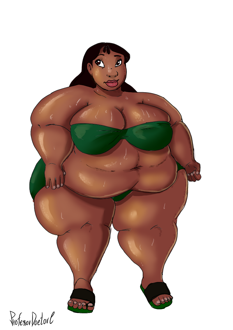 1girls bbw belly big_belly big_breasts bikini black_hair breasts cleavage fat female hawaiian lilo_and_stitch nani_pelekai obese overweight professordoctorc sweat thick_thighs wide_hips