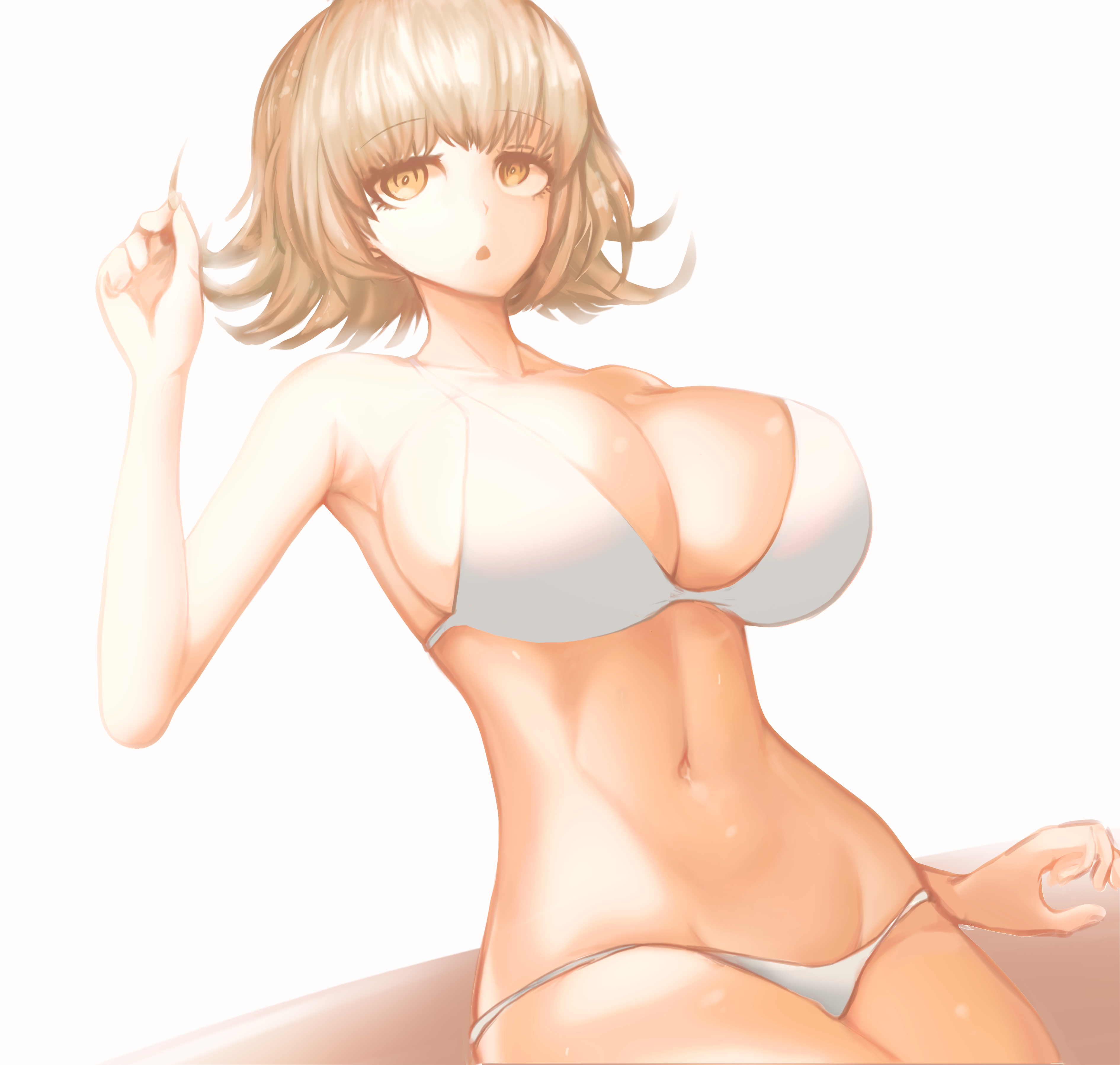 1girls, 2d, big breasts, bikini, bikini bottom, bikini top, breasts, brown hair, cleavage, curvy, curvy figure, danganronpa, danganronpa 2: goodbye despair, female, female only, geulimykun (skbyunea413), huge breasts, large breasts, nanami chiaki, no nostrils, skimpy bikini, small nose, straight hair, super danganronpa 2, very small nose, white bikini