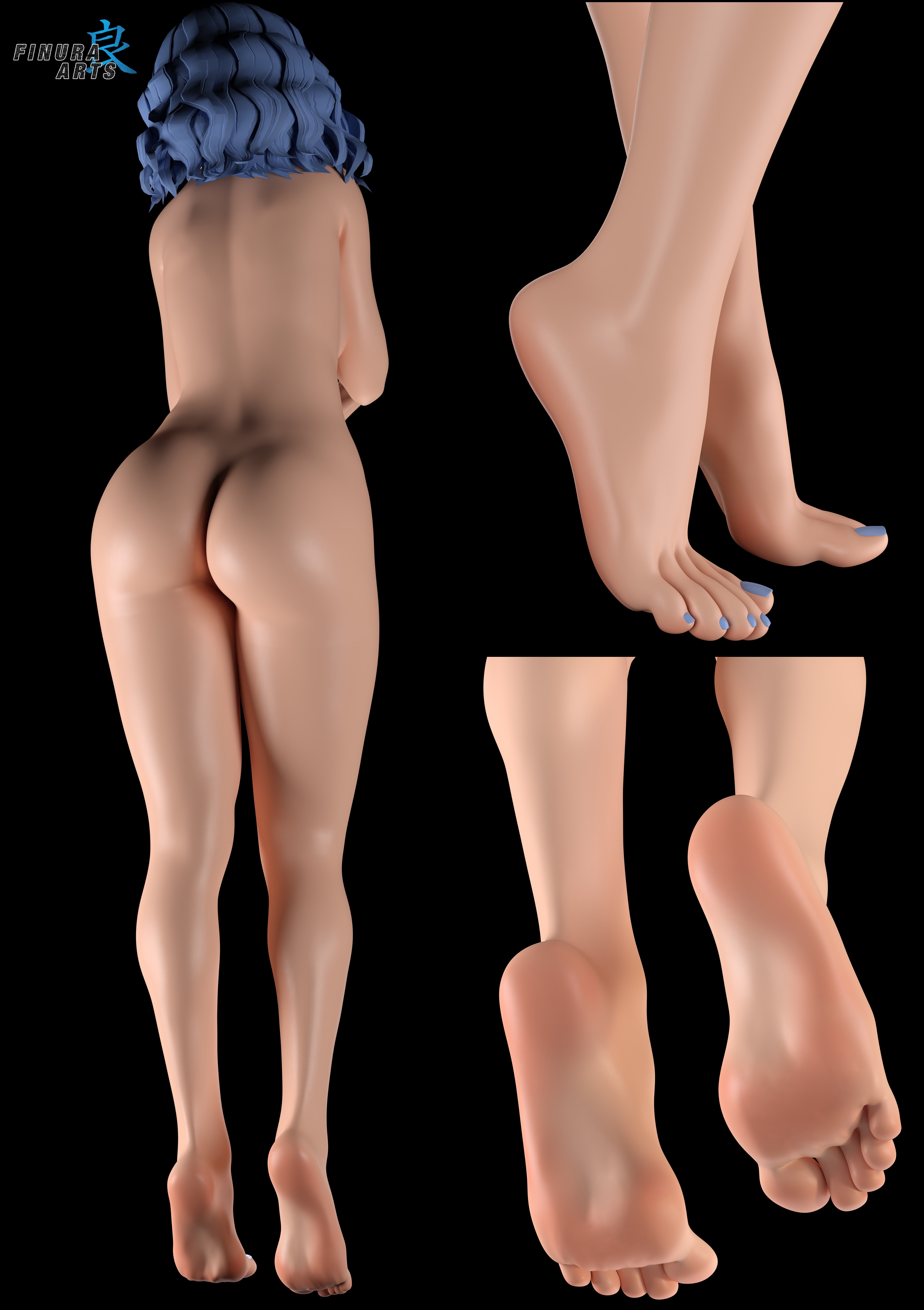 1girls, 3d, alternate hairstyle, ass, big ass, blue hair, completely nude, female, female only, finura arts, fire emblem, fire emblem warriors: three hopes, fire emblem: three houses, from below, long hair, marianne von edmund, nintendo, nude, nude female, official alternate hairstyle, solo