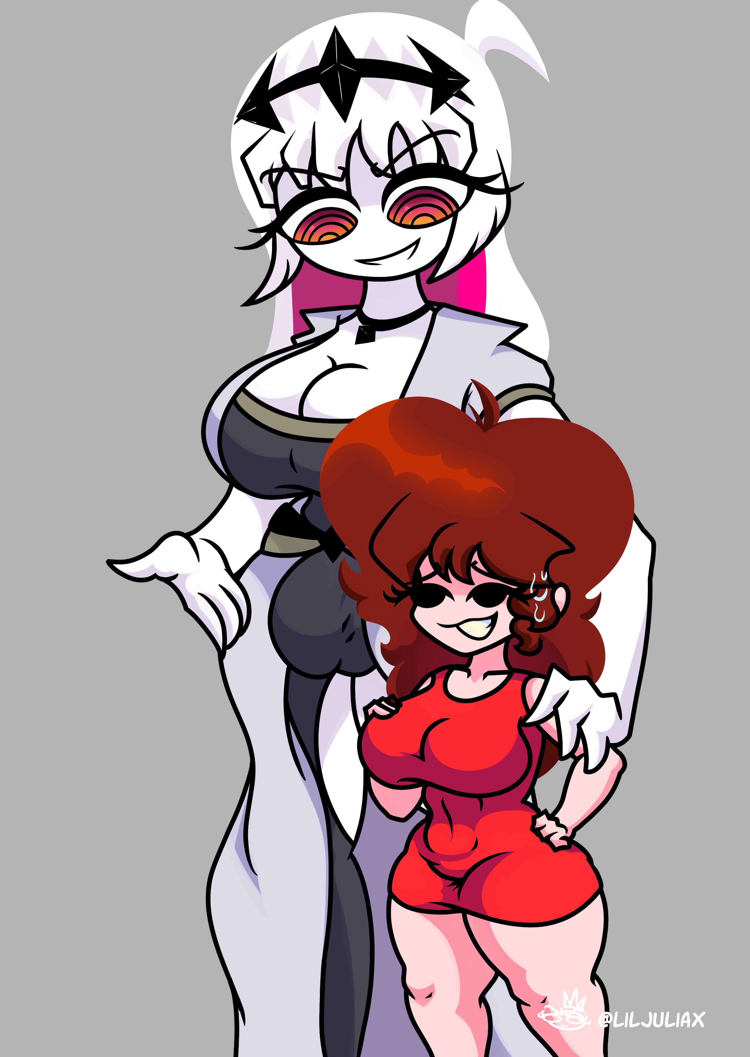 1futa, 1girls, 2022, asking for sex, balls, begging for sex, big balls, big breasts, big penis, breasts, bulge, cleavage, clothed, clothed erection, clothing, confusion, duo, erection, female, flaccid, friday night funkin, fully clothed, futa on female, futanari, gesture, girlfriend (friday night funkin), hand on breast, human, humanoid, intersex, light skin, light-skinned female, liljuliax, medium breasts, mikulazo chan, navel, nikusa (sugarratio), penis, seductive, self upload, simple background, smug face, standing, sweat, thick thighs, wide hips