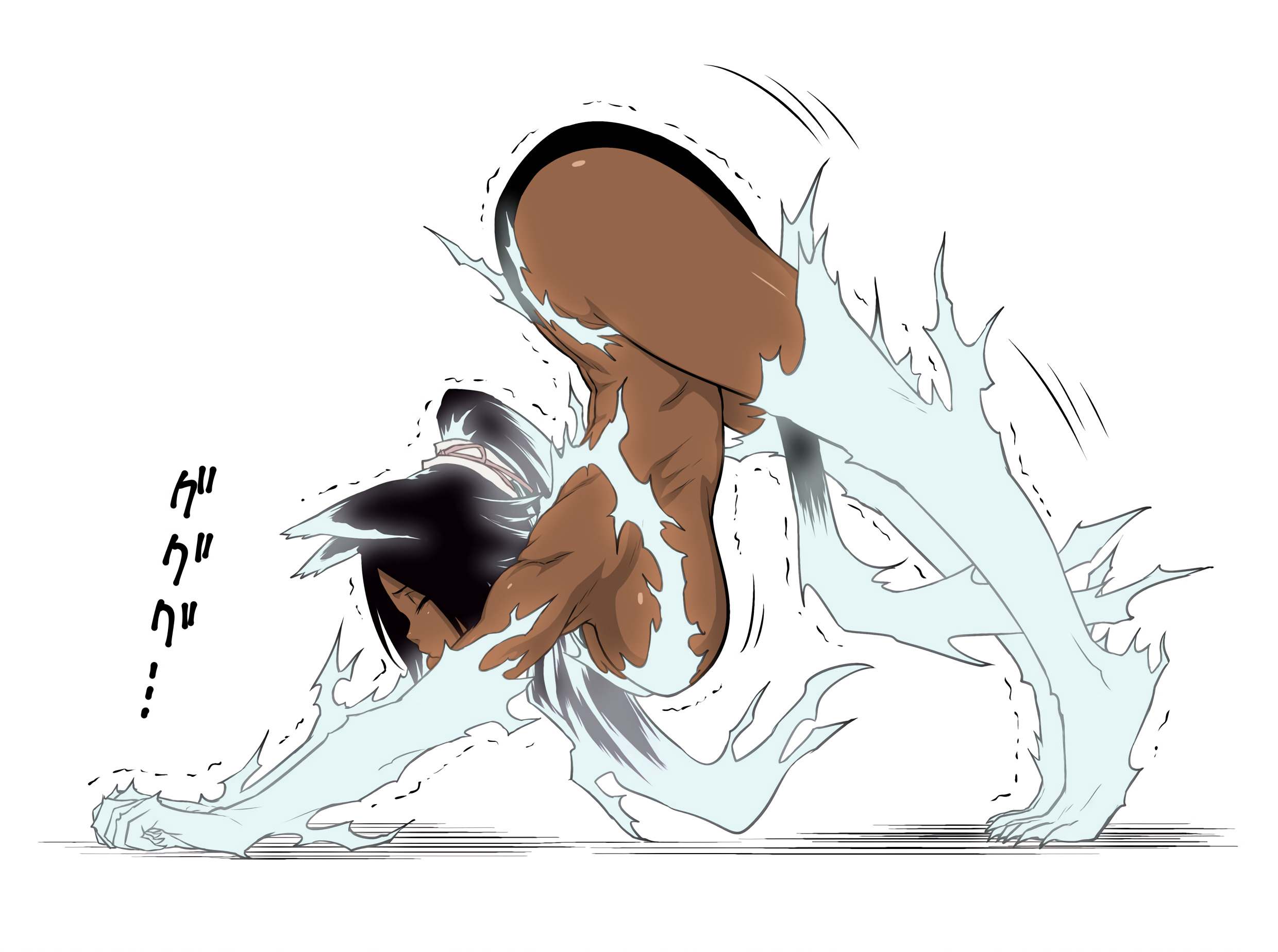 1girls, animal ears, animal hands, animal legs, ass, big ass, big breasts, bleach, breasts, cat ears, cat tail, dark skin, dark-skinned female, electricity, female, female only, lightning, shihouin yoruichi, solo, stretching, tail, thick thighs, toned, toned female